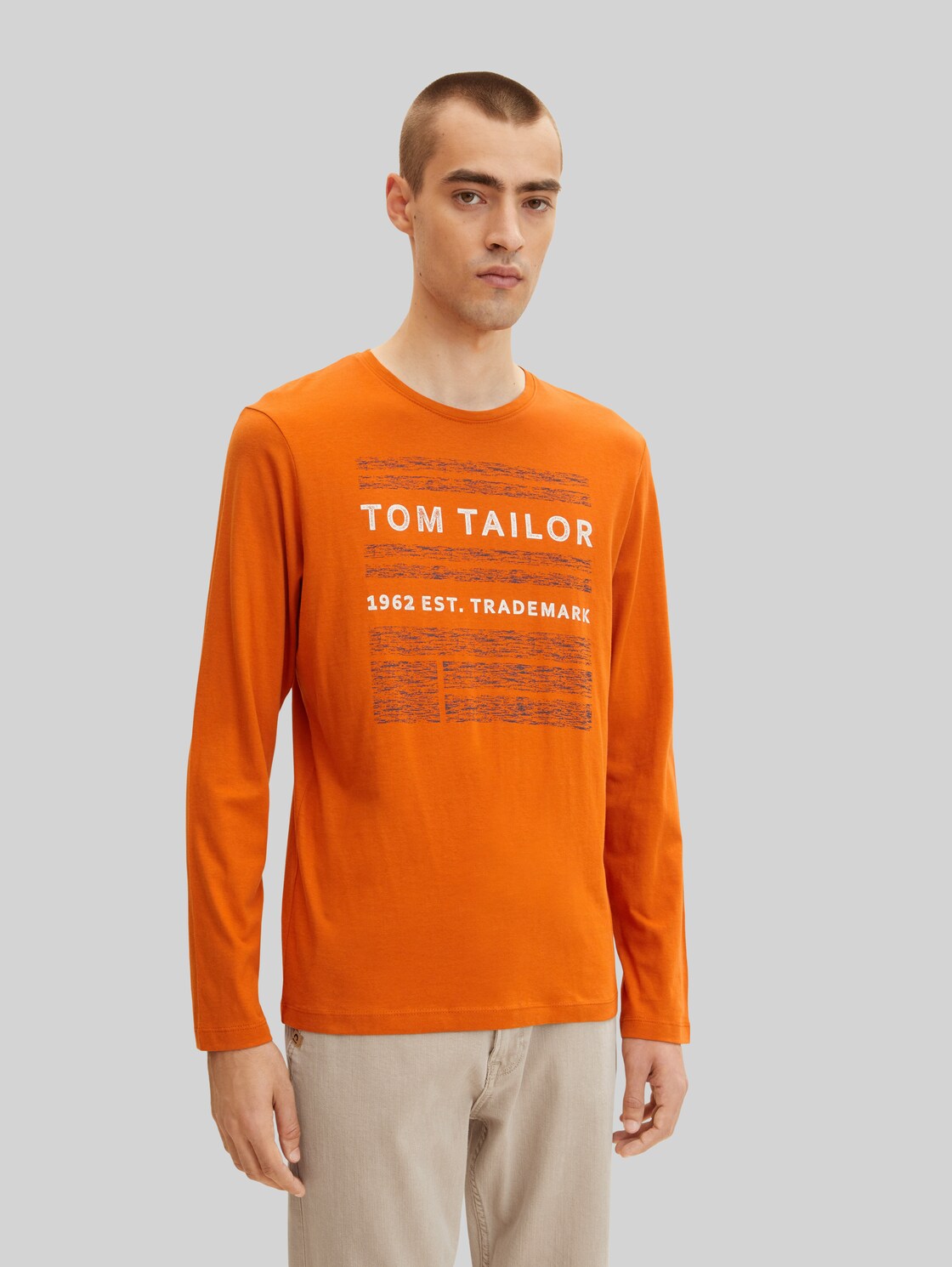 TOM TAILOR Herren Langarmshirt mit Print , orange, Gr. XL,