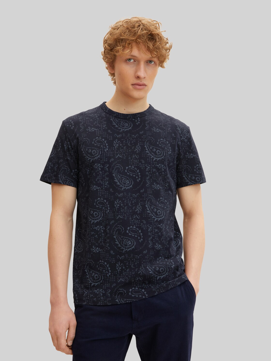 TOM TAILOR Herren T-Shirt mit Allover-Print , blau, Gr. M,