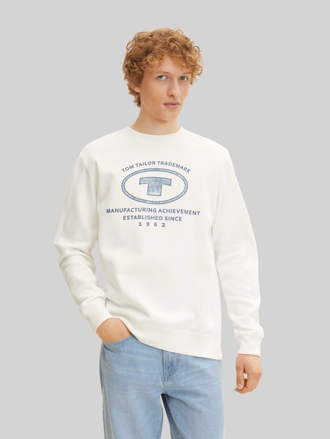 TOM TAILOR Herren Sweatshirt mit Logo Print , weiß, Gr. XL,