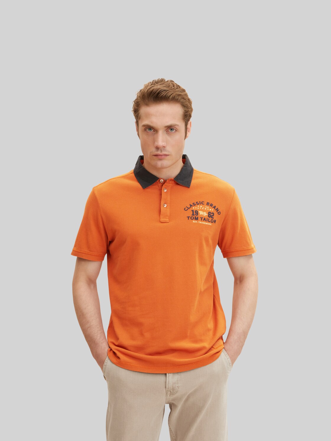 TOM TAILOR Herren Poloshirt mit Logo Stickerei, orange, Gr. XL,