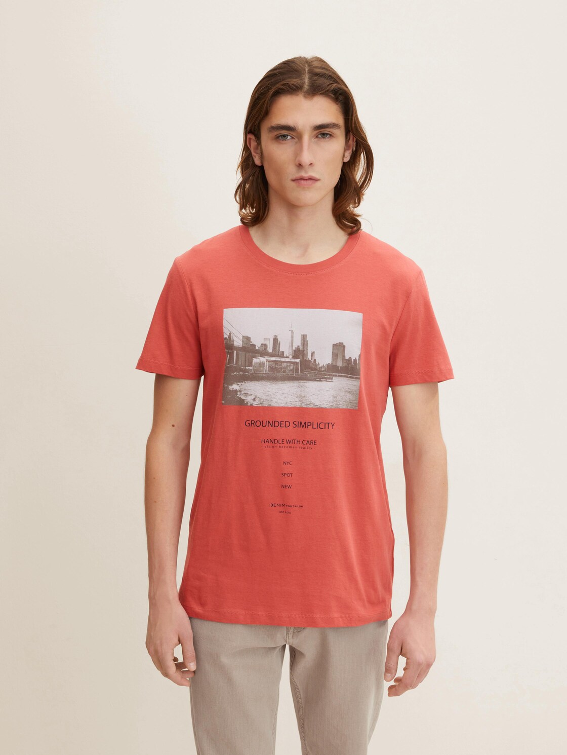TOM TAILOR DENIM Herren T-Shirt mit Fotoprint , rot, Gr. XL,