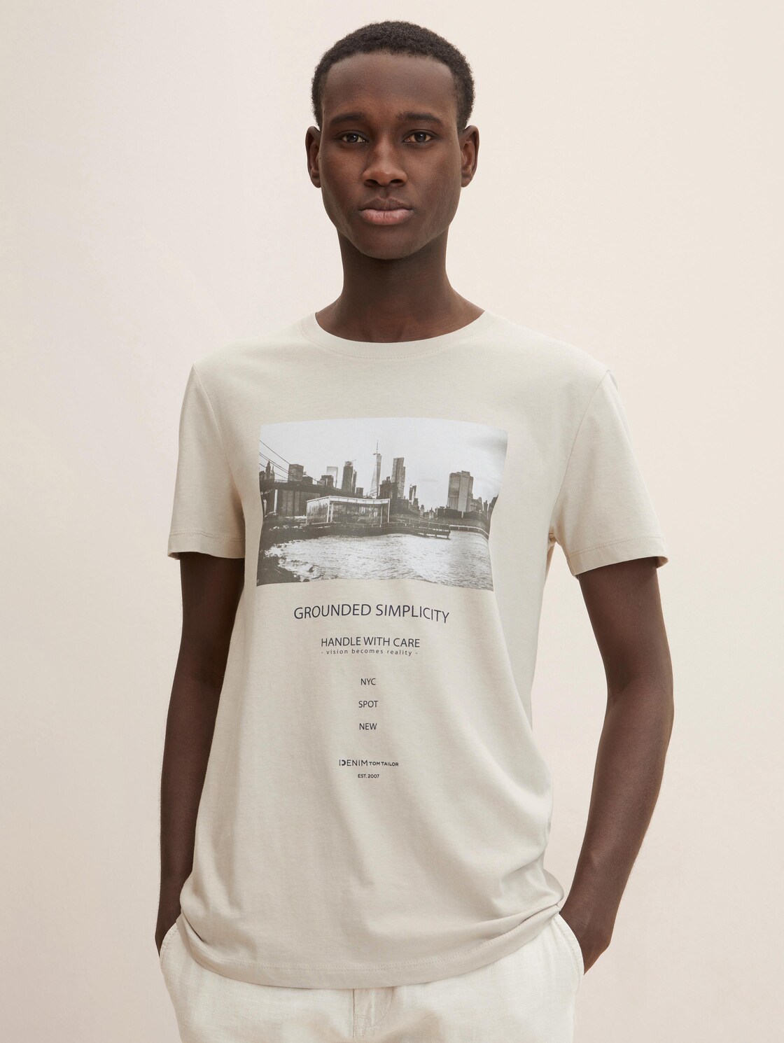 TOM TAILOR DENIM Herren T-Shirt mit Fotoprint , grau, Gr. XL,