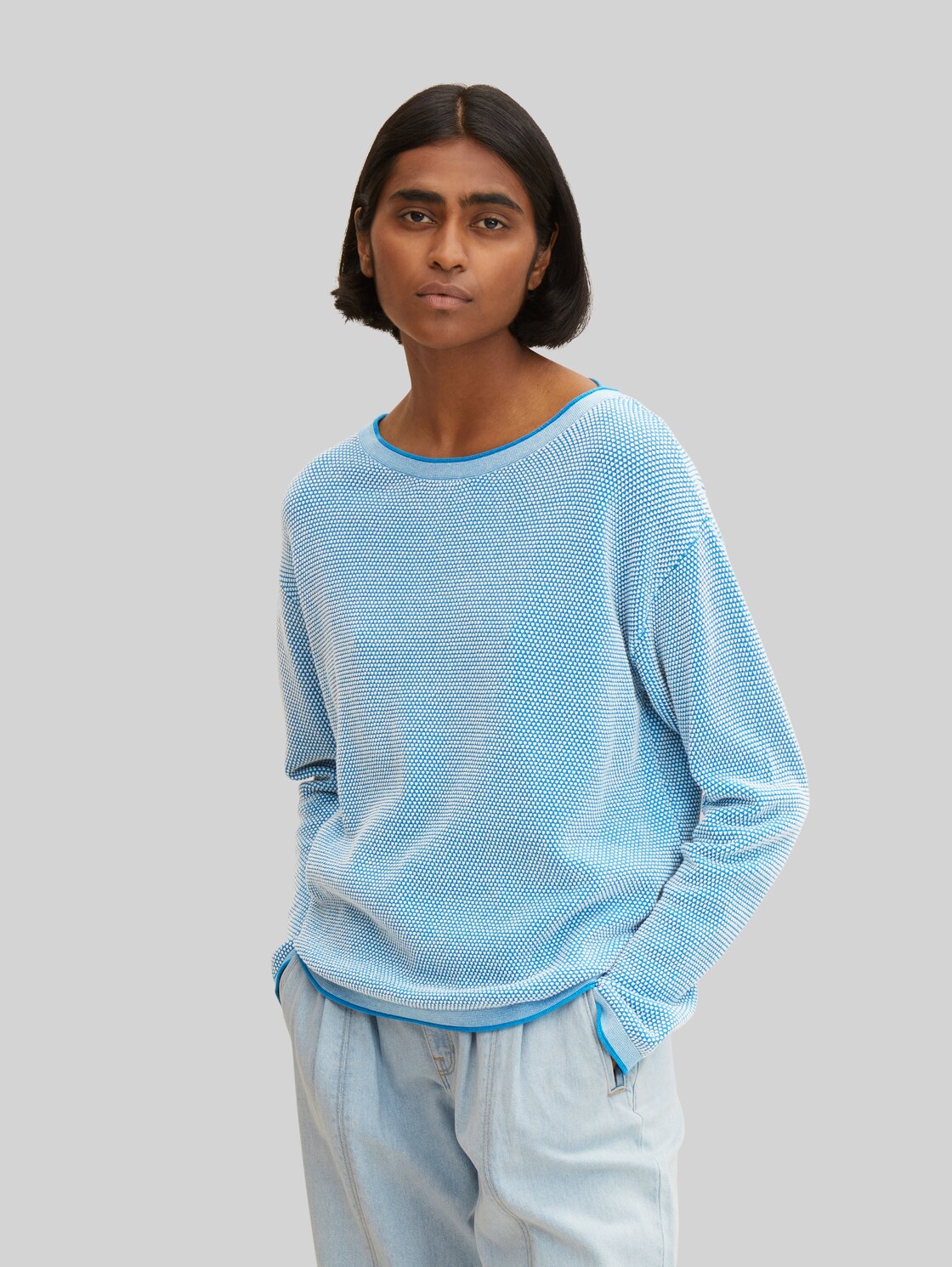 TOM TAILOR Damen Strickpullover mit Struktur , blau, Gr. XL,