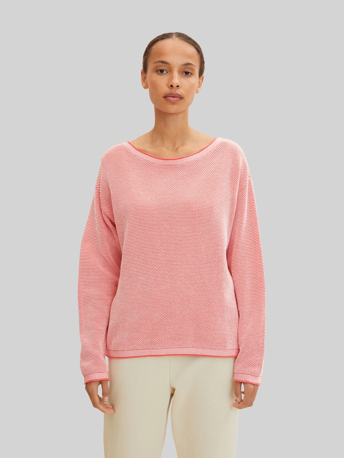 TOM TAILOR Damen Strickpullover mit Struktur , rot, Gr. XL,