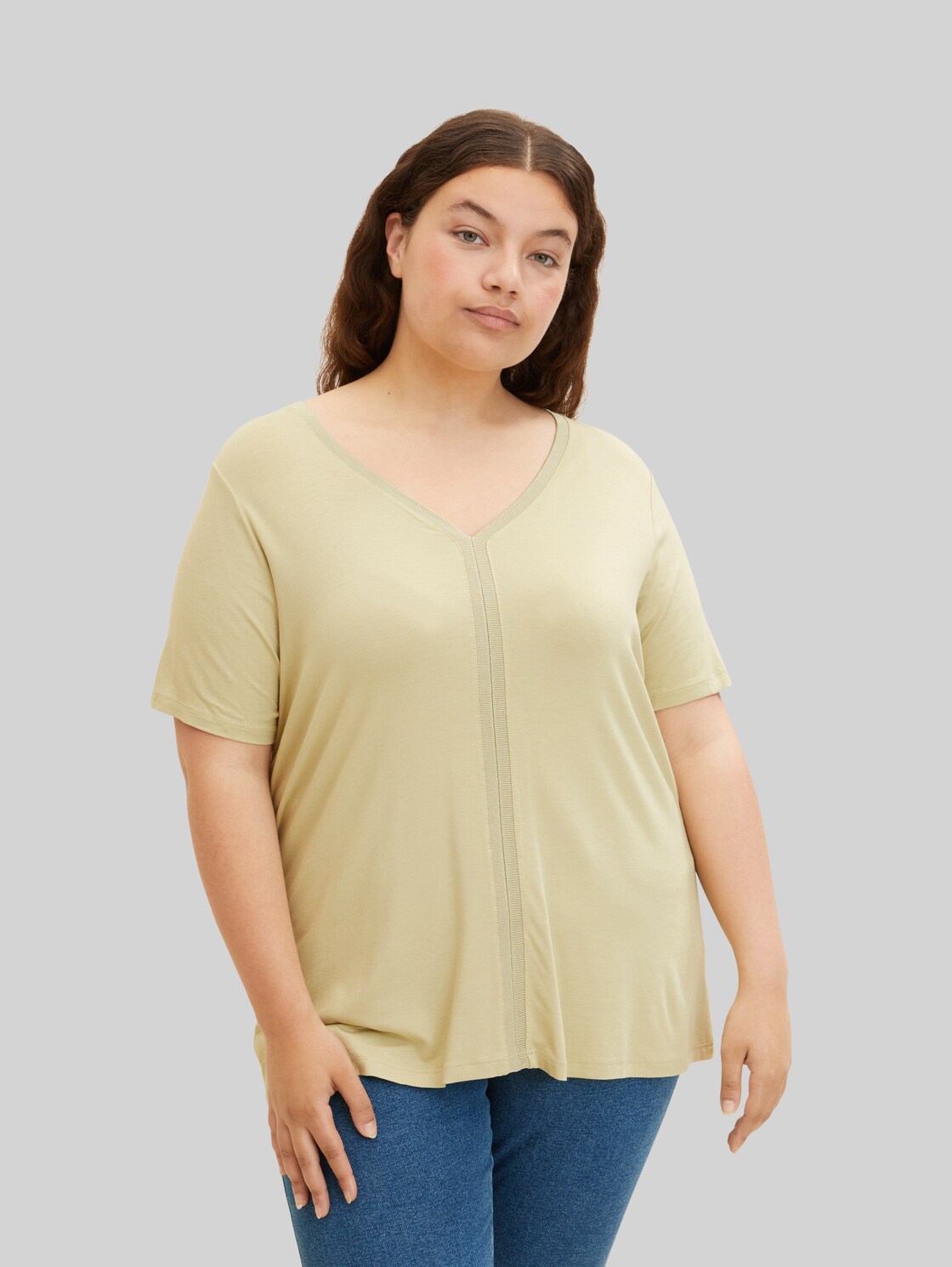 TOM TAILOR Damen Plus - T-Shirt mit Stickereien, grün, Gr. 54,