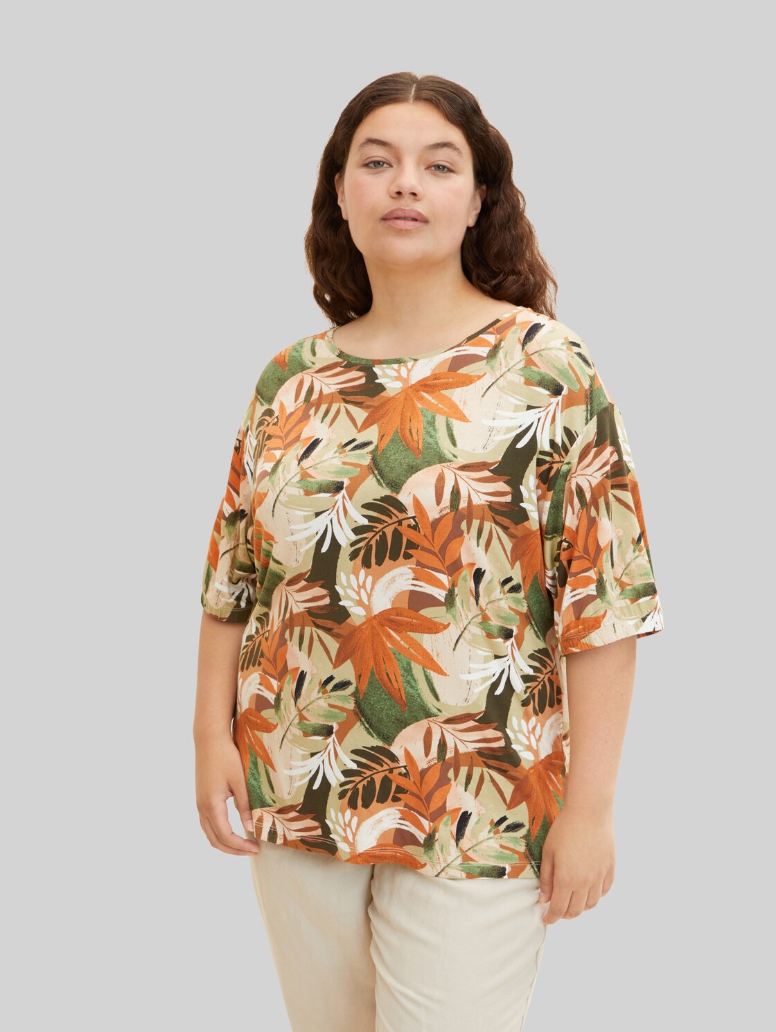 TOM TAILOR Damen Plus - T-Shirt mit Musterprint , orange, Gr. 54,