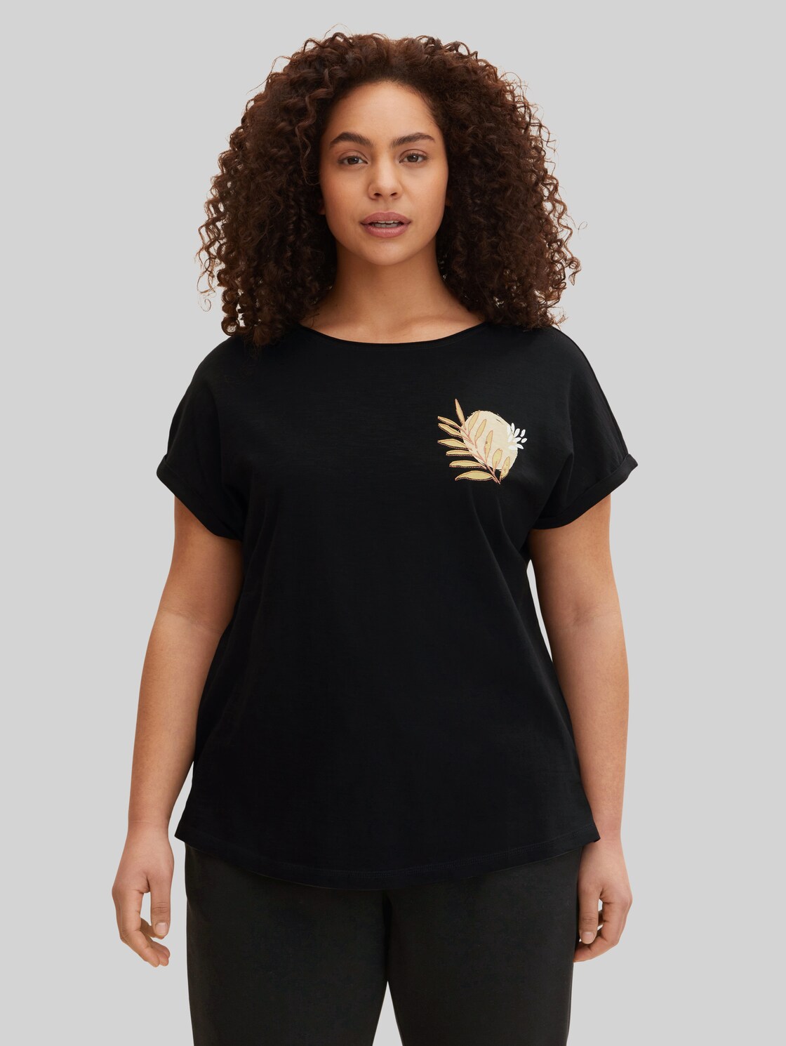TOM TAILOR Damen Plus - T-Shirt mit Bio-Baumwolle, schwarz, Gr. 48,