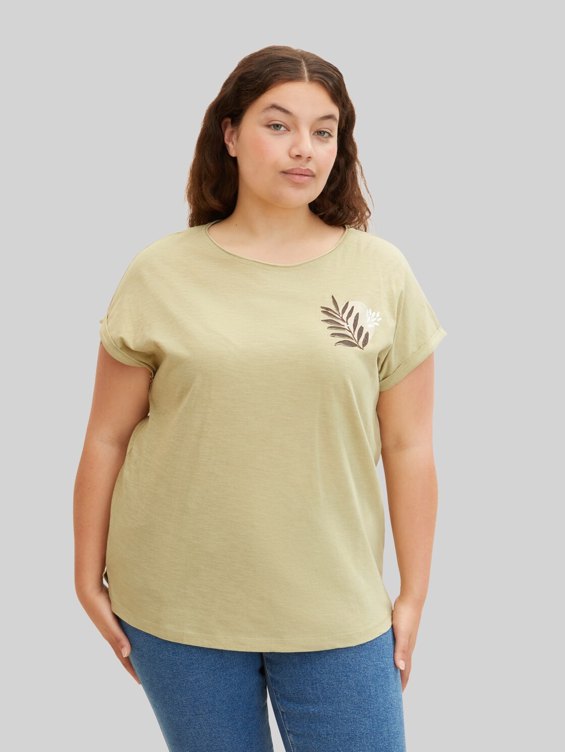 TOM TAILOR Damen Plus - T-Shirt mit Bio-Baumwolle, grün, Gr. 54,