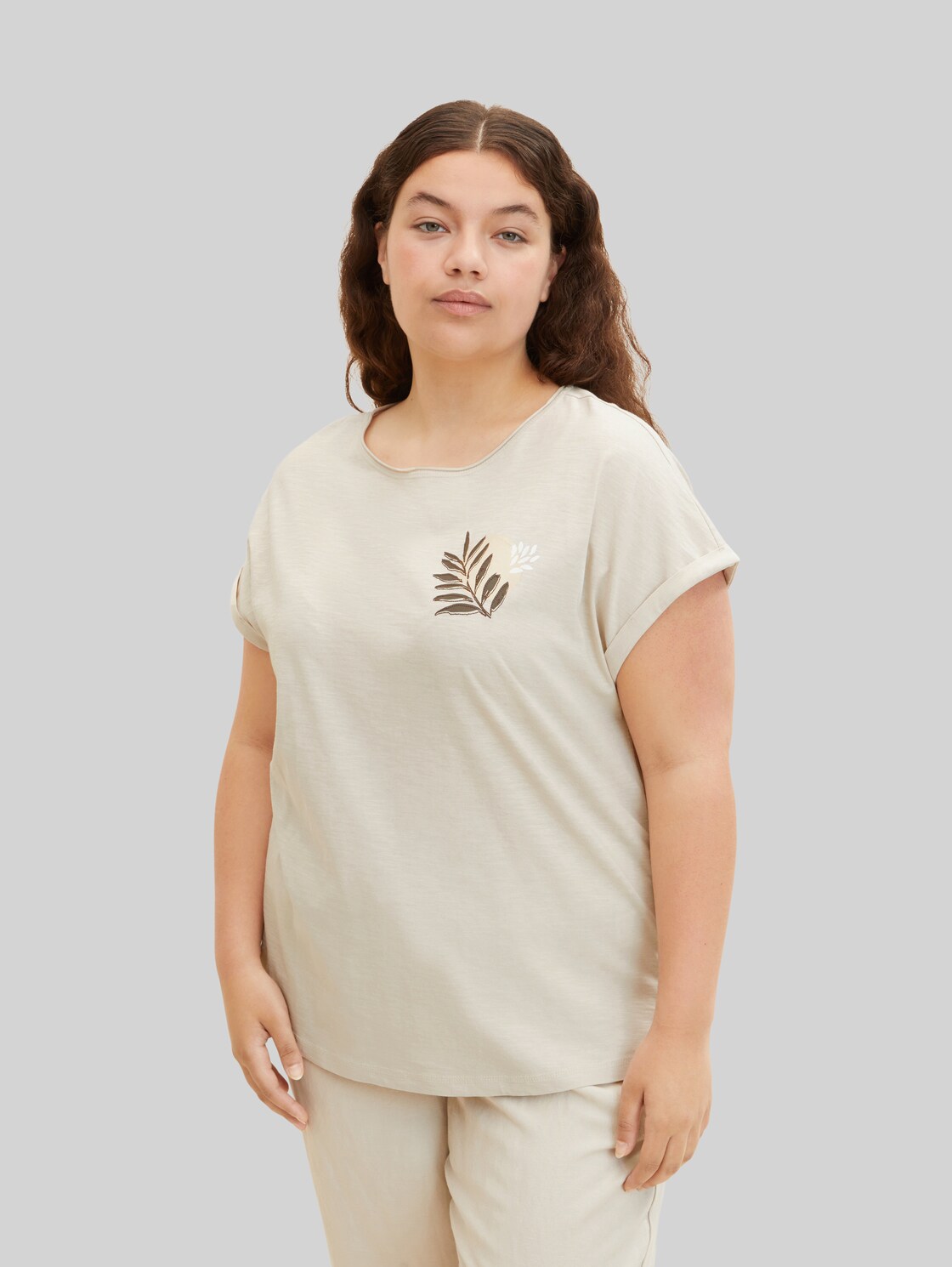 TOM TAILOR Damen Plus - T-Shirt mit Bio-Baumwolle, beige, Gr. 54,
