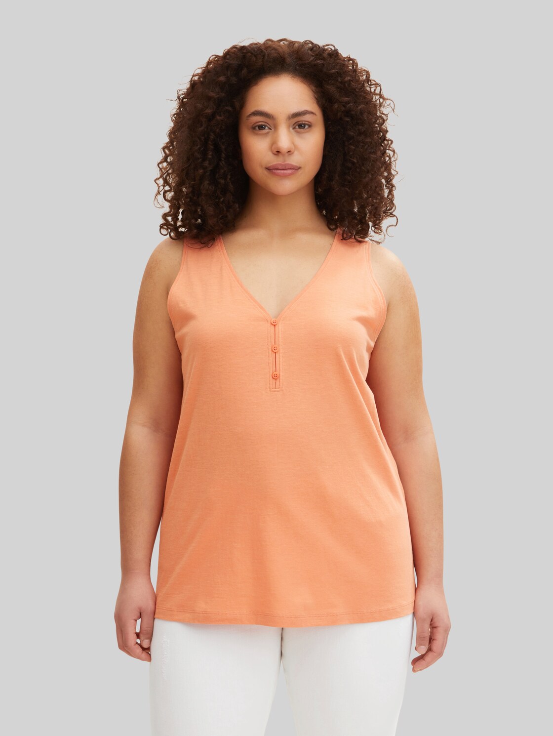 TOM TAILOR Damen Plus - T-Shirt mit Deko Knopfleiste, orange, Gr. 54,