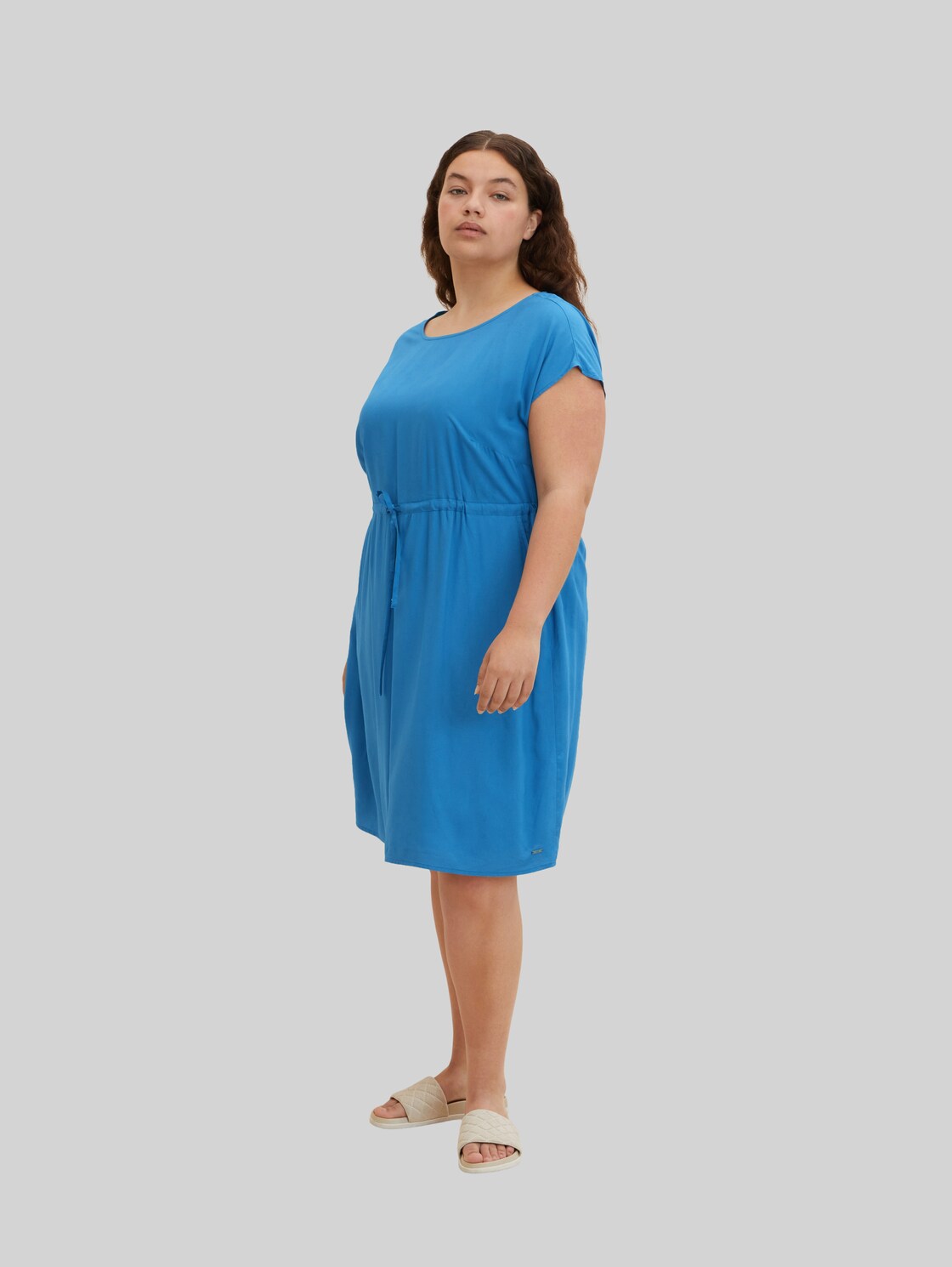 TOM TAILOR Damen Plus - Basic Blusenkleid, blau, Logo Print, Gr. 54,