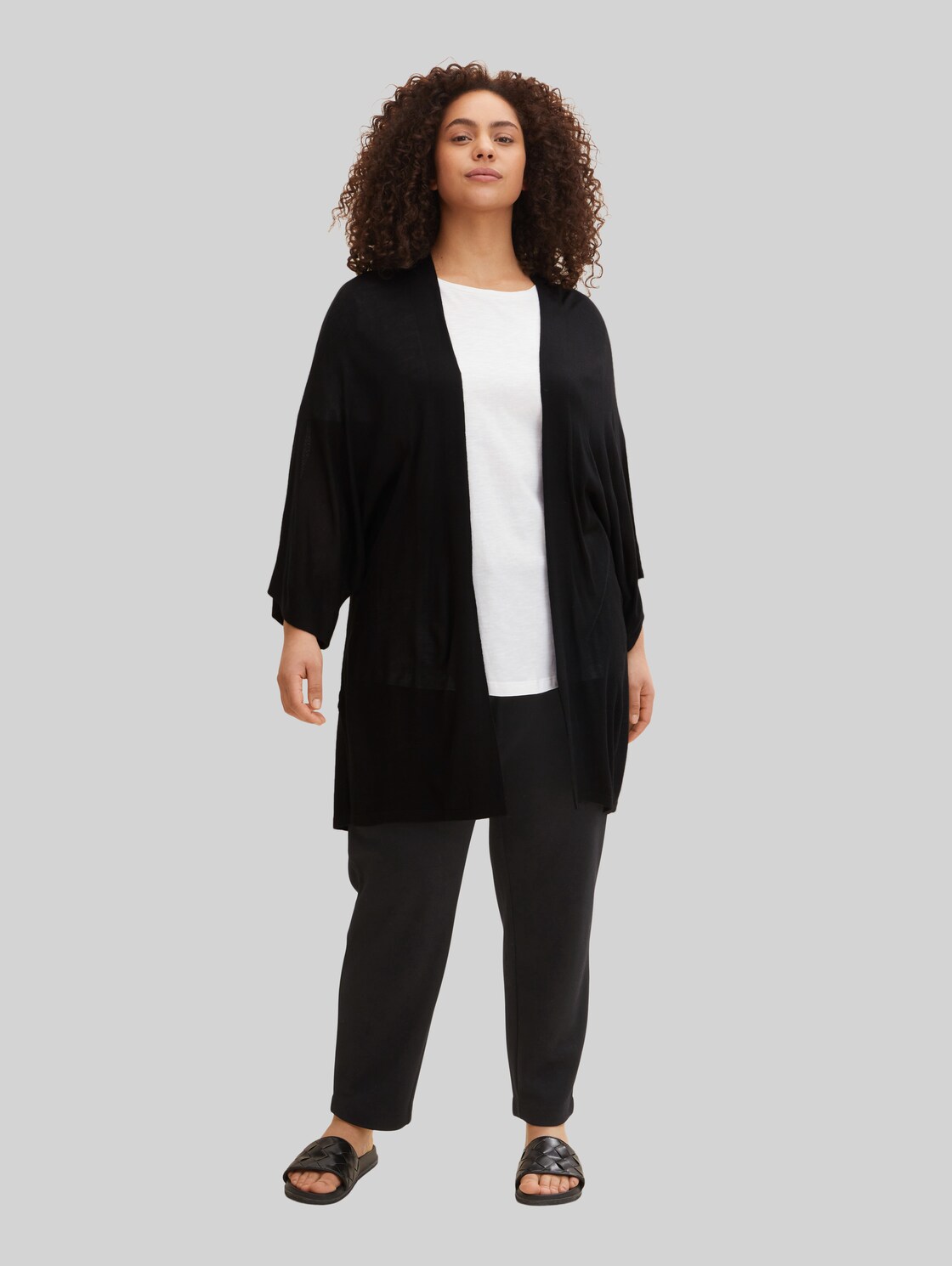 TOM TAILOR Damen Plus - Fließender Cardigan, schwarz, Gr. 54,