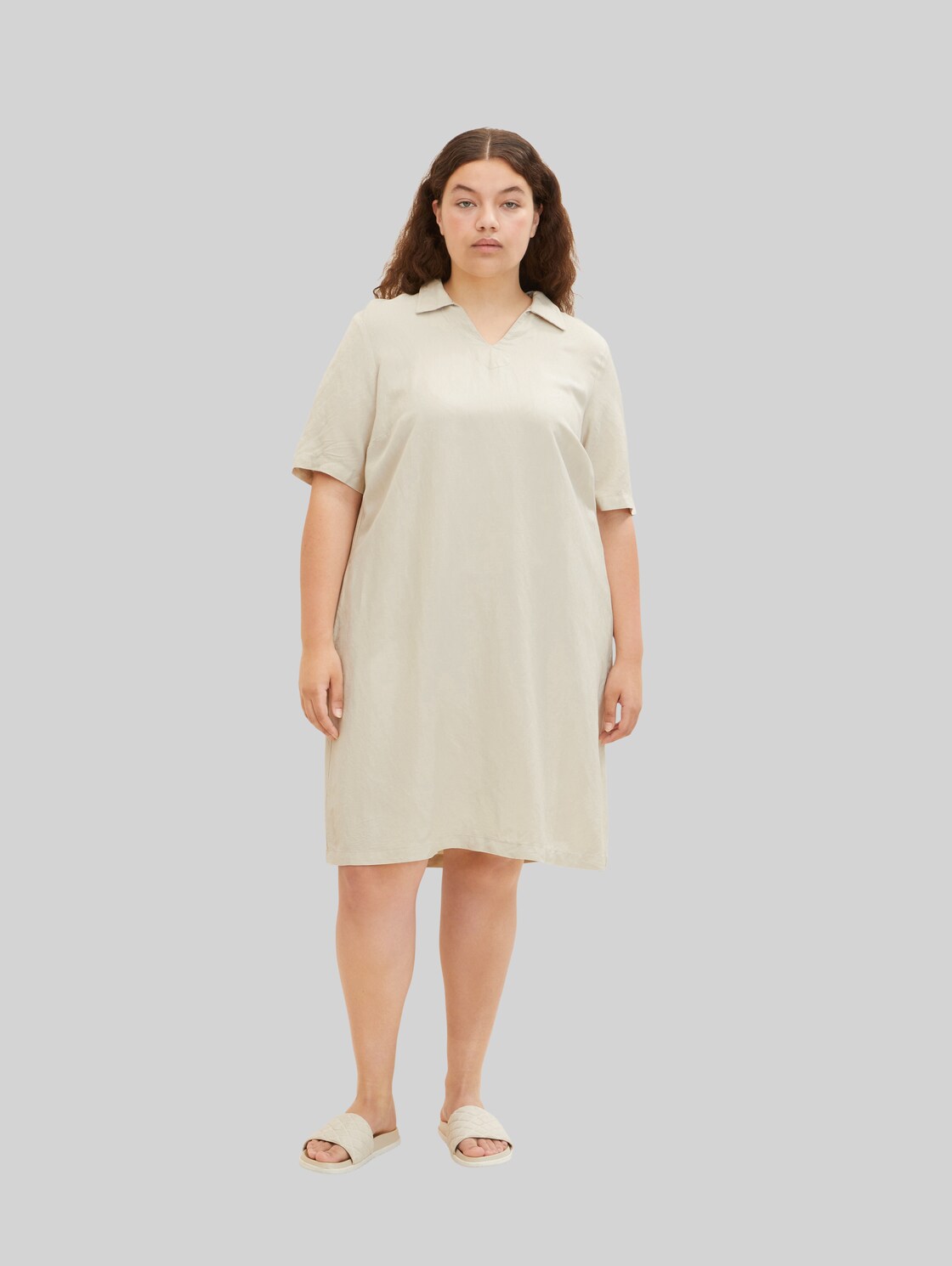 TOM TAILOR Damen Plus - Polokleid mit Leinen , beige, Gr. 48,