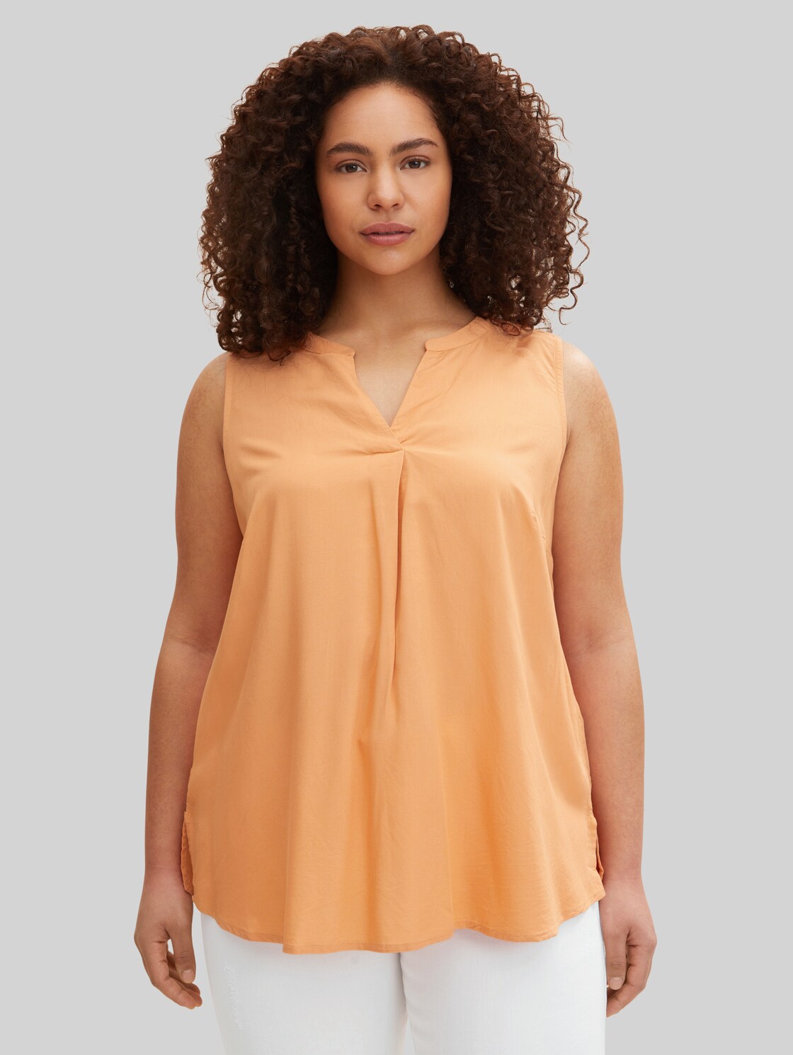 TOM TAILOR Damen Plus - Ärmellose Loose Fit Bluse mit Seitenschlitzen, orange, Gr. 48,