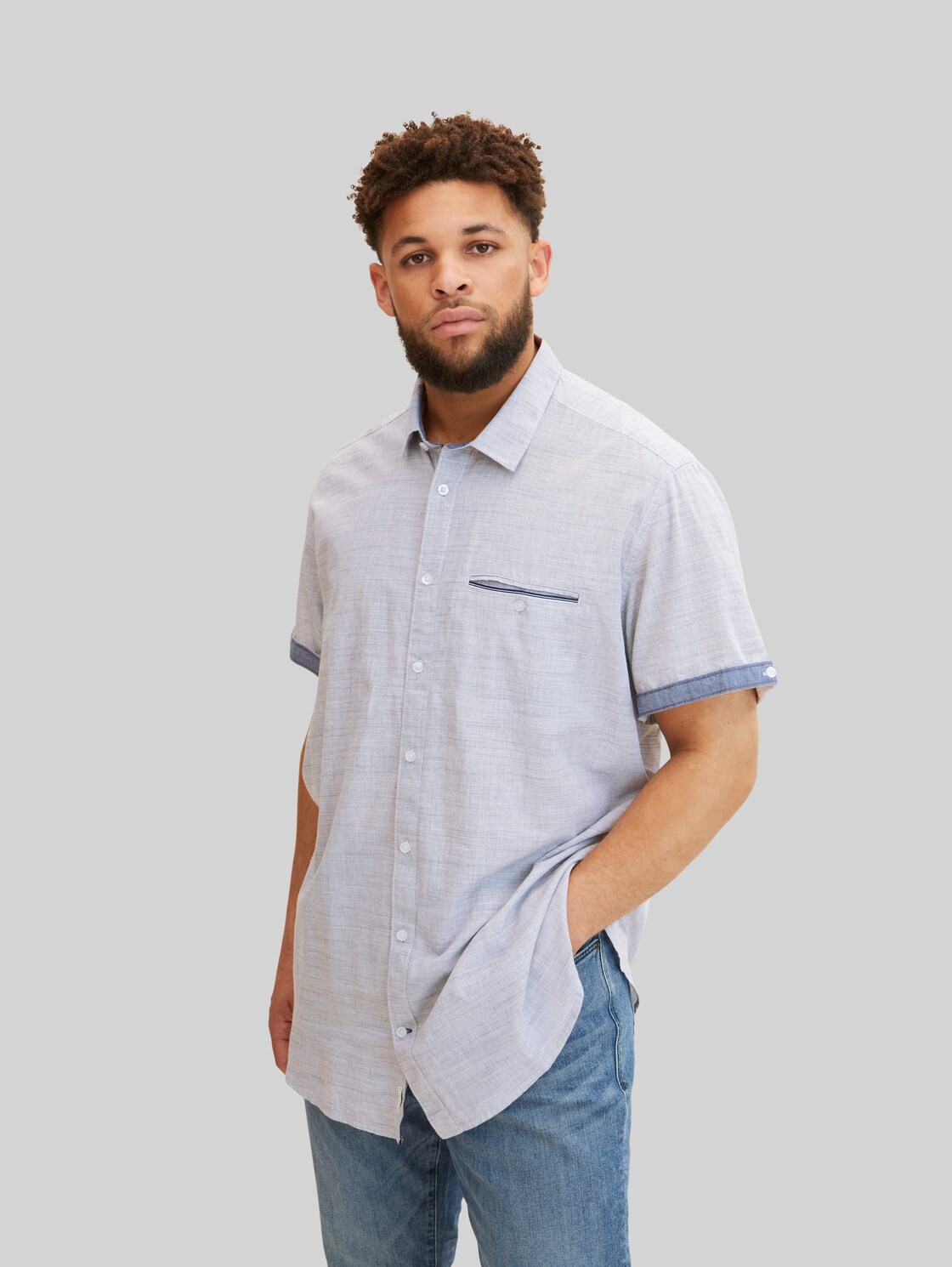 TOM TAILOR Herren Plus - Kurzarmhemd, blau, Gr. 2XL,