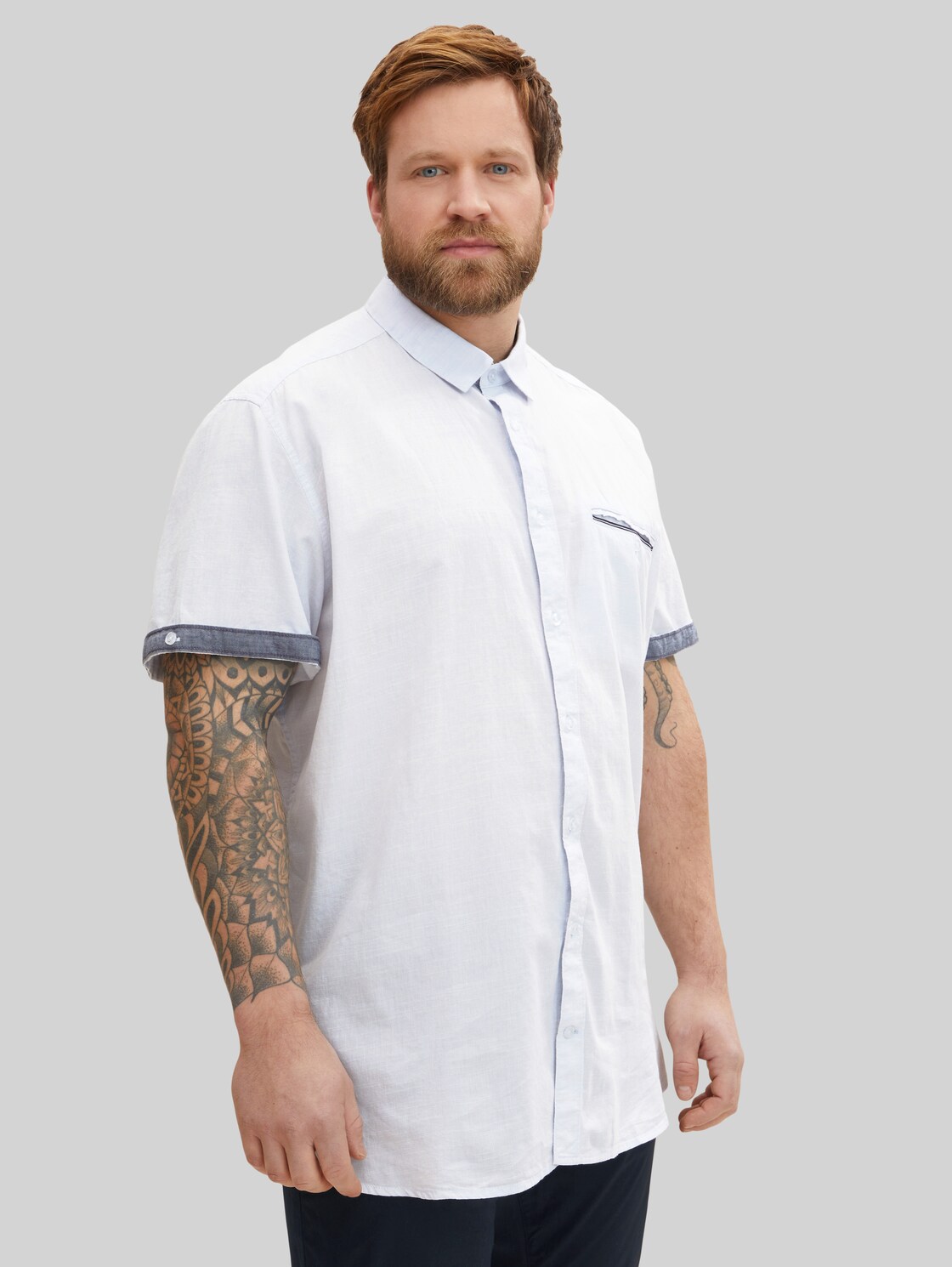 TOM TAILOR Herren Plus - Kurzarmhemd, blau, Gr. 3XL,