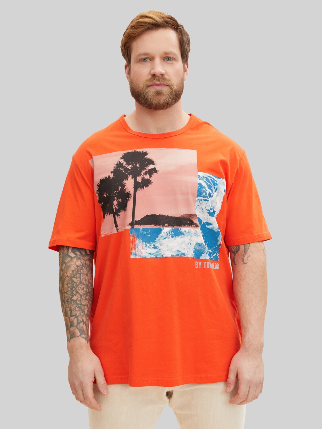 TOM TAILOR Herren Plus - T-Shirt mit Fotoprint, rot, Gr. 4XL,