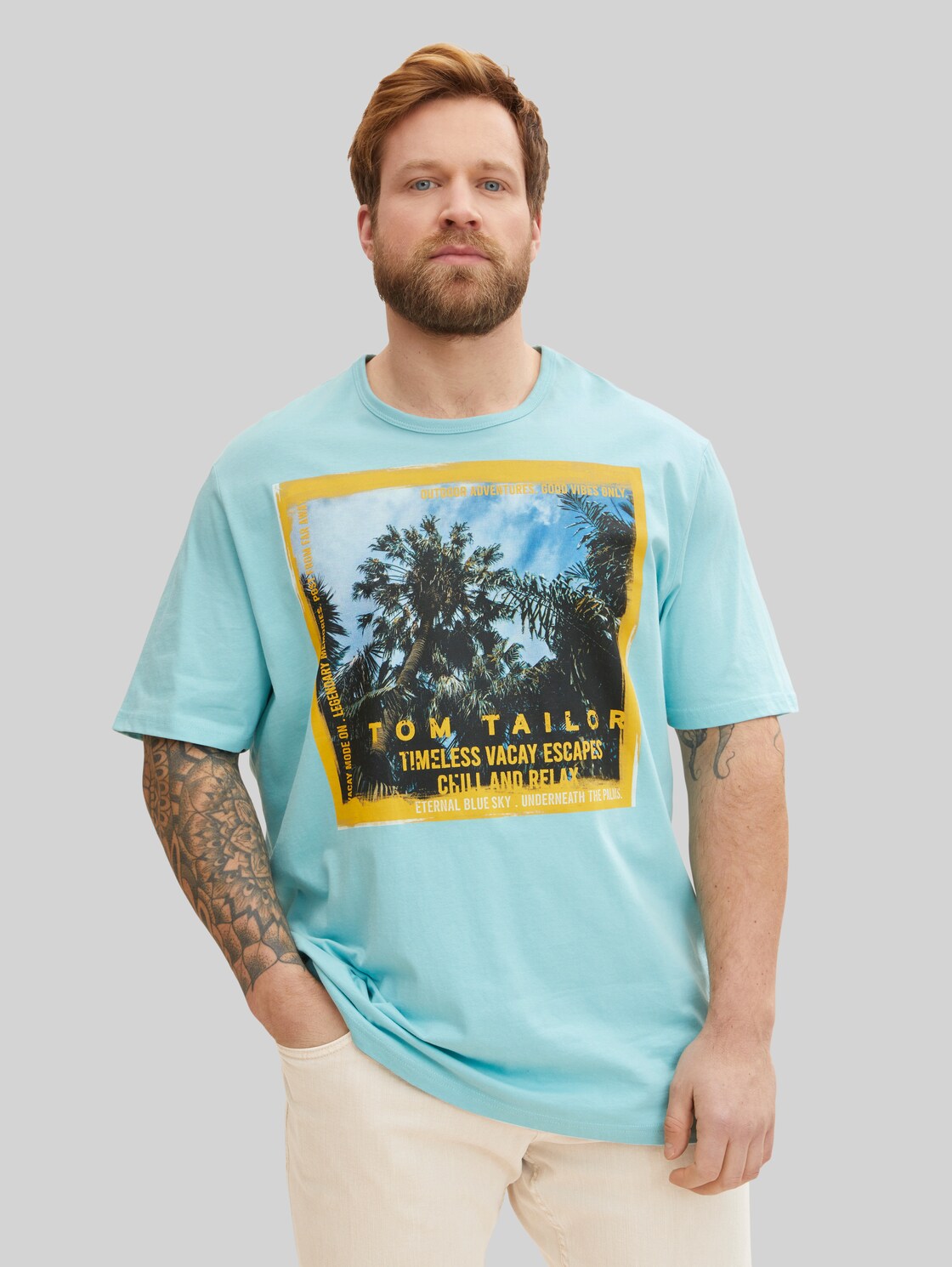 TOM TAILOR Herren Plus - T-Shirt mit Fotoprint, blau, Gr. 2XL,
