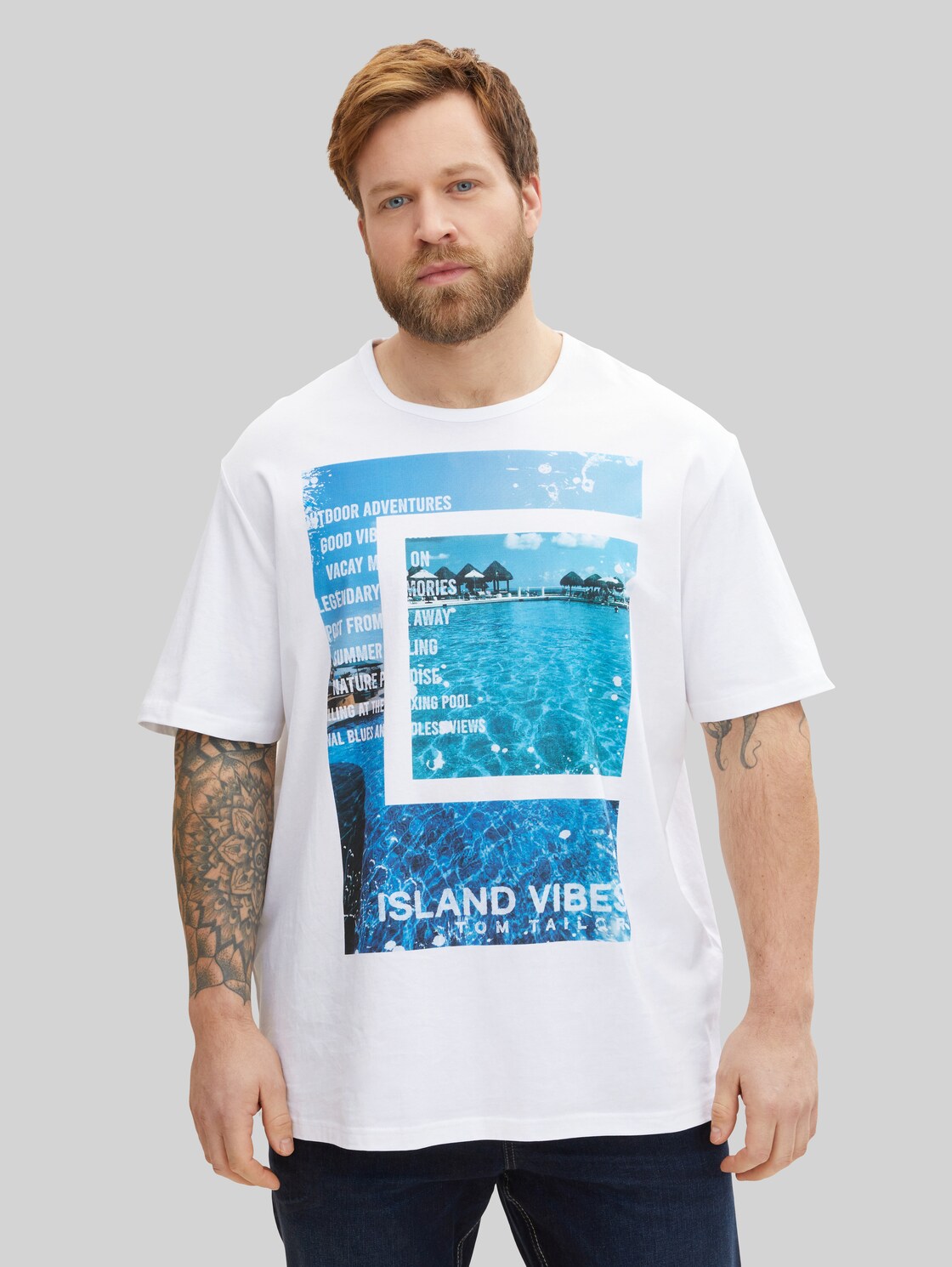 TOM TAILOR Herren Plus - T-Shirt mit Fotoprint, weiß, Gr. 2XL,