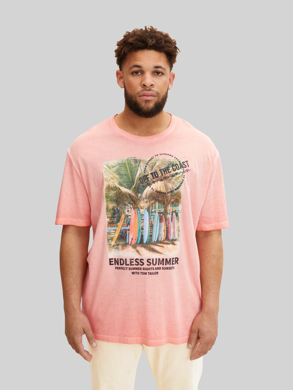 TOM TAILOR Herren Plus - T-Shirt mit Fotoprint , rosa, Gr. 4XL,