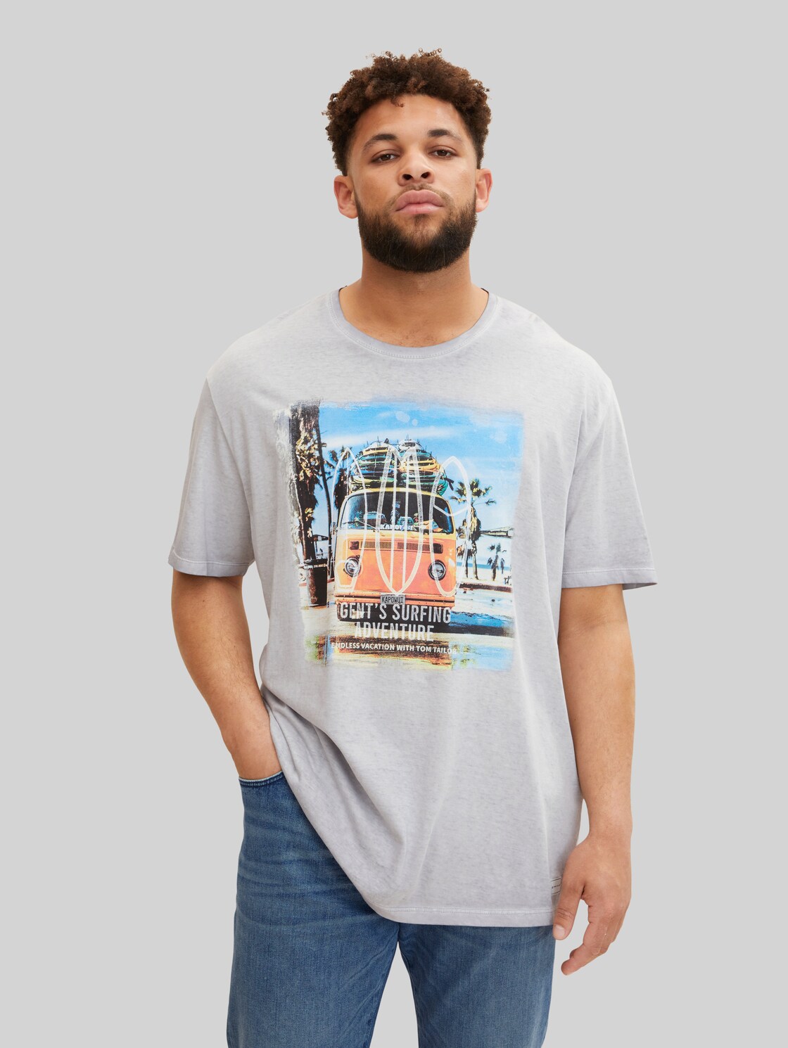 TOM TAILOR Herren Plus - T-Shirt mit Fotoprint , grau, Gr. 5XL,