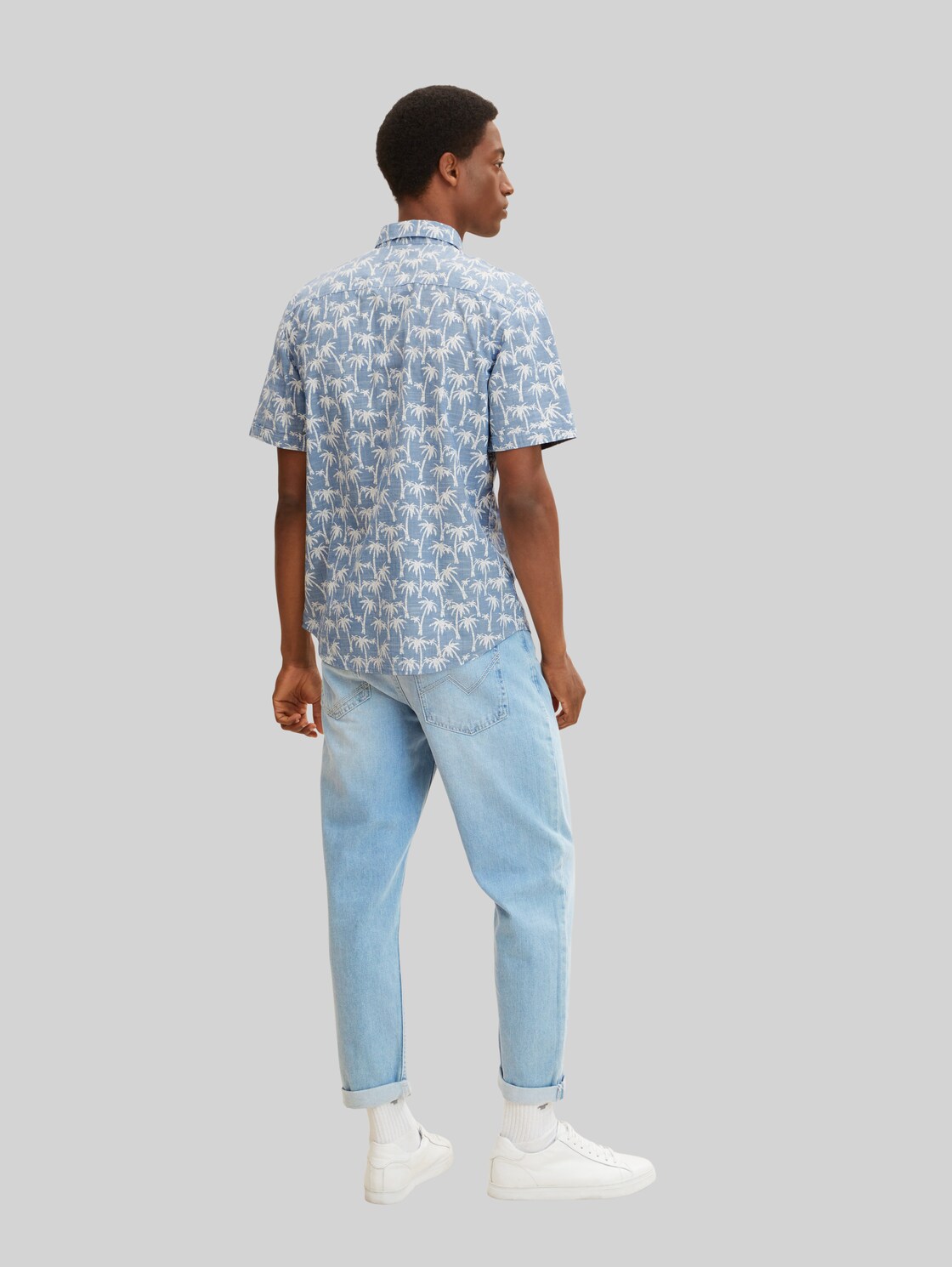 TOM TAILOR Herren Kurzarmhemd mit Palmenprint , blau, Gr. XL,