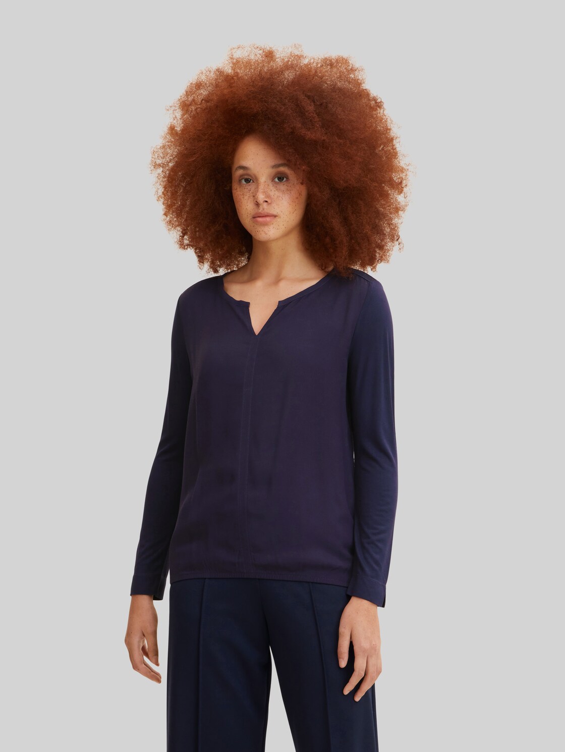 TOM TAILOR Damen Shirt im Materialmix, blau, Gr. XL,
