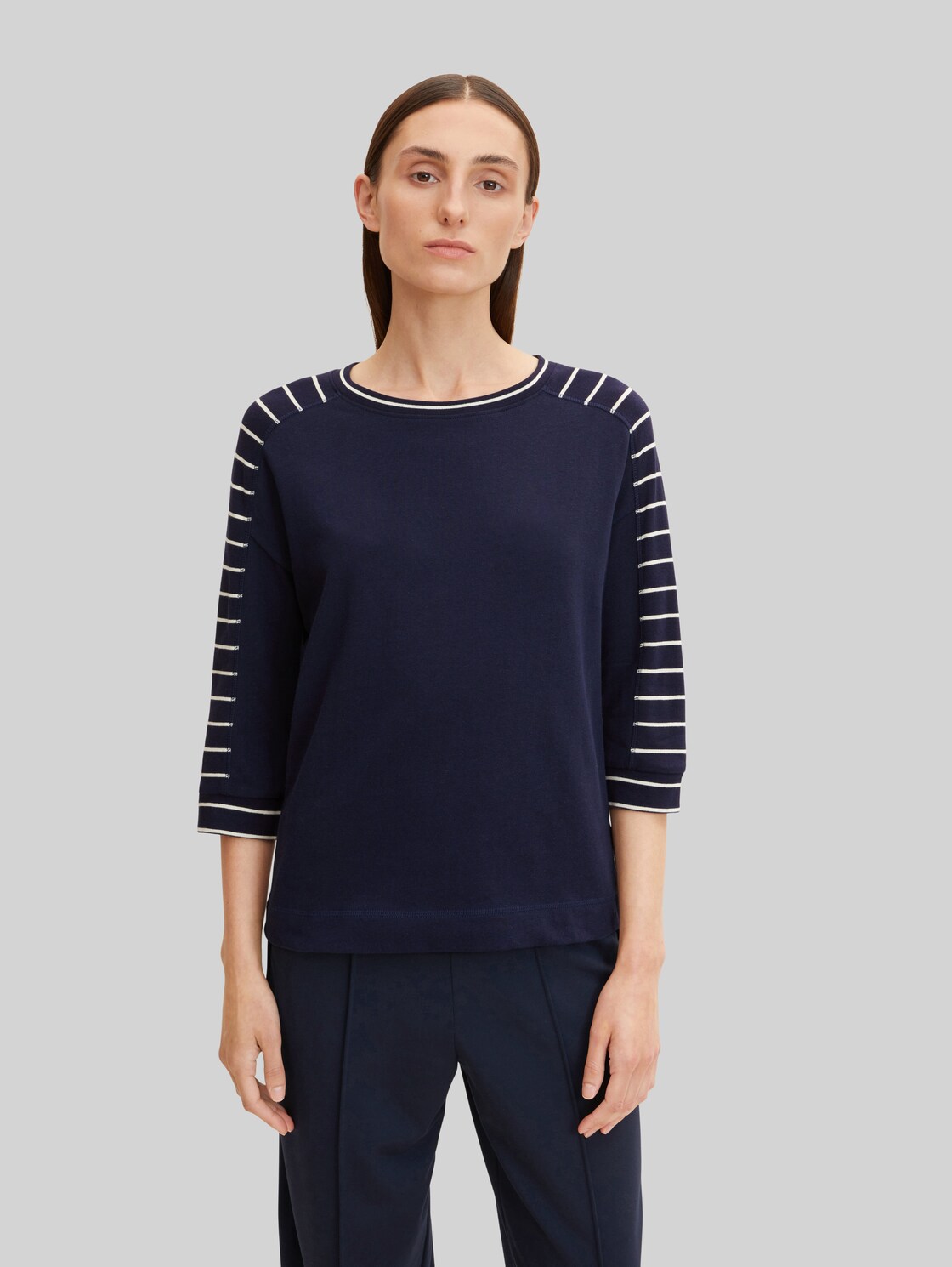 TOM TAILOR Damen Shirt mit Streifenmuster, blau, Gr. XL,