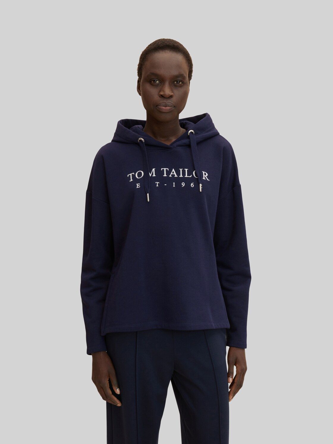 TOM TAILOR Damen Hoodie mit Logo Stickerei, blau, Gr. XL,