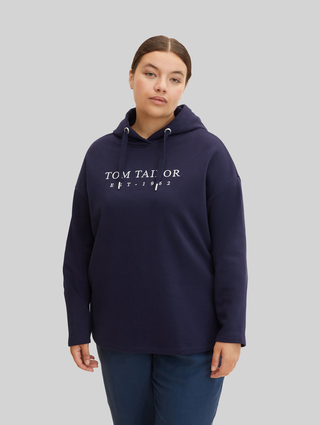 TOM TAILOR Damen Plus - Hoodie mit Logo Stickerei, blau, Gr. 54,