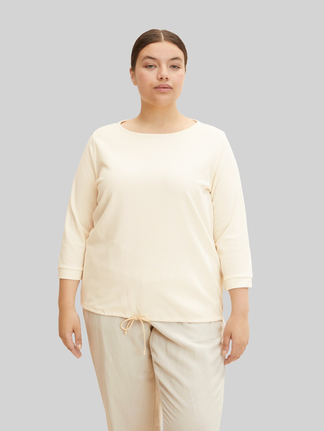 TOM TAILOR Damen Plus - T-Shirt mit Waffelstruktur, weiß, Gr. 54,