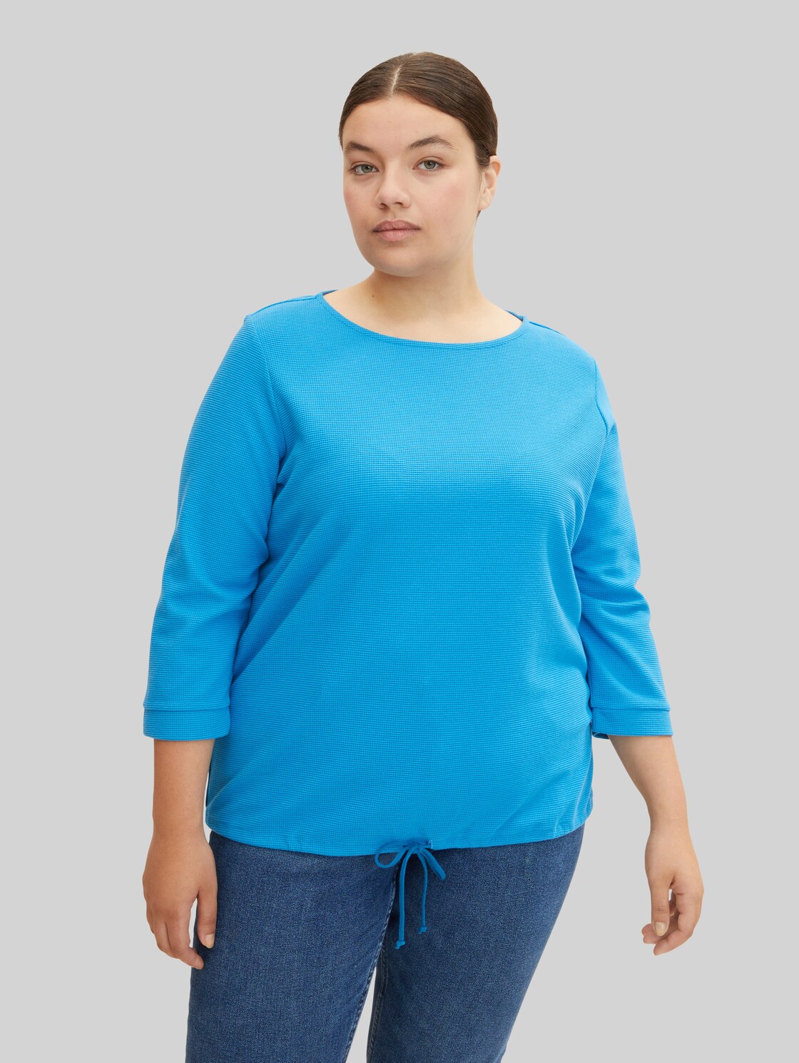 TOM TAILOR Damen Plus - T-Shirt mit Waffelstruktur, blau, Gr. 54,