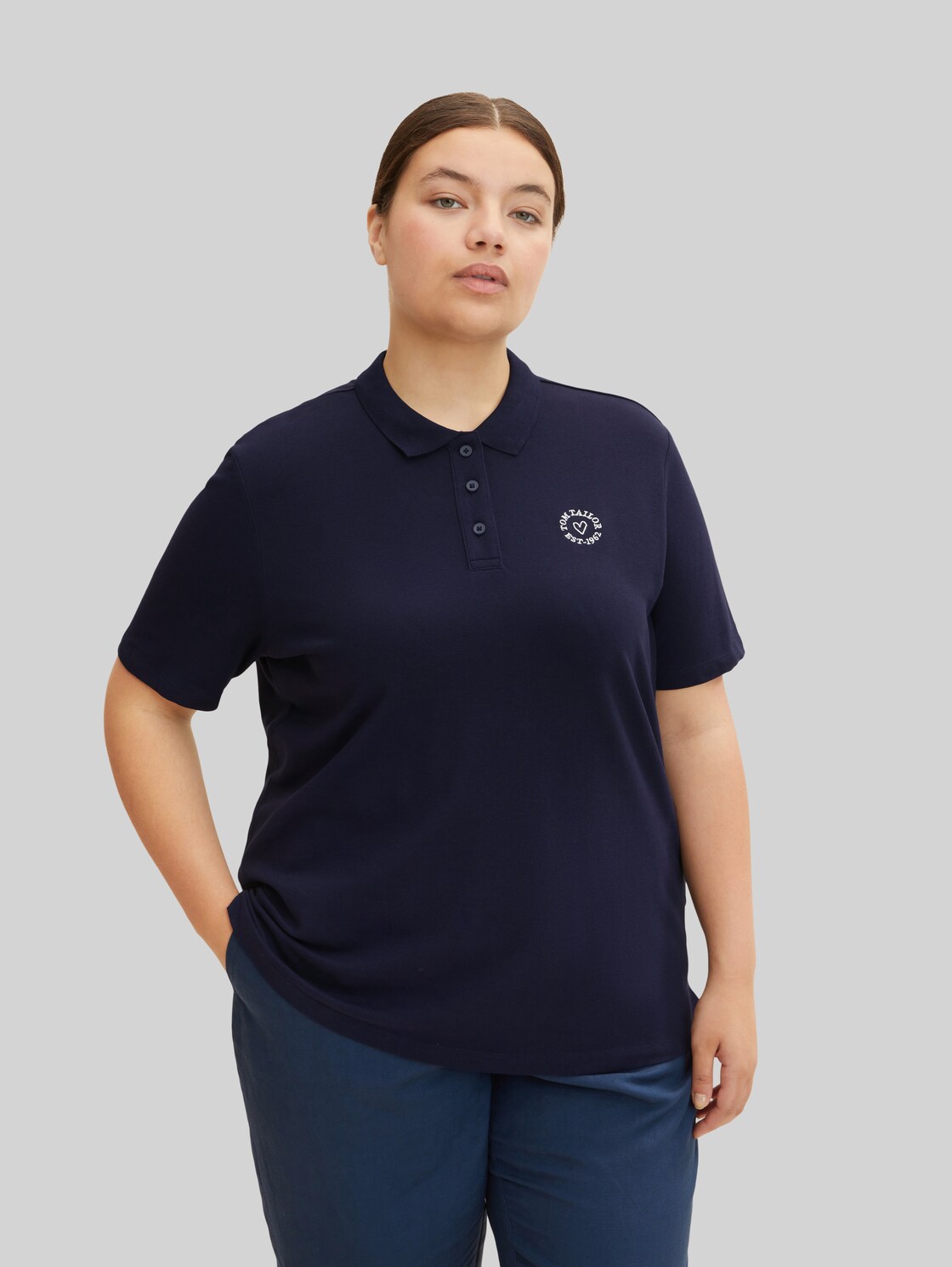 TOM TAILOR Damen Plus - Poloshirt mit Logo Stickerei  , blau, Gr. 54,