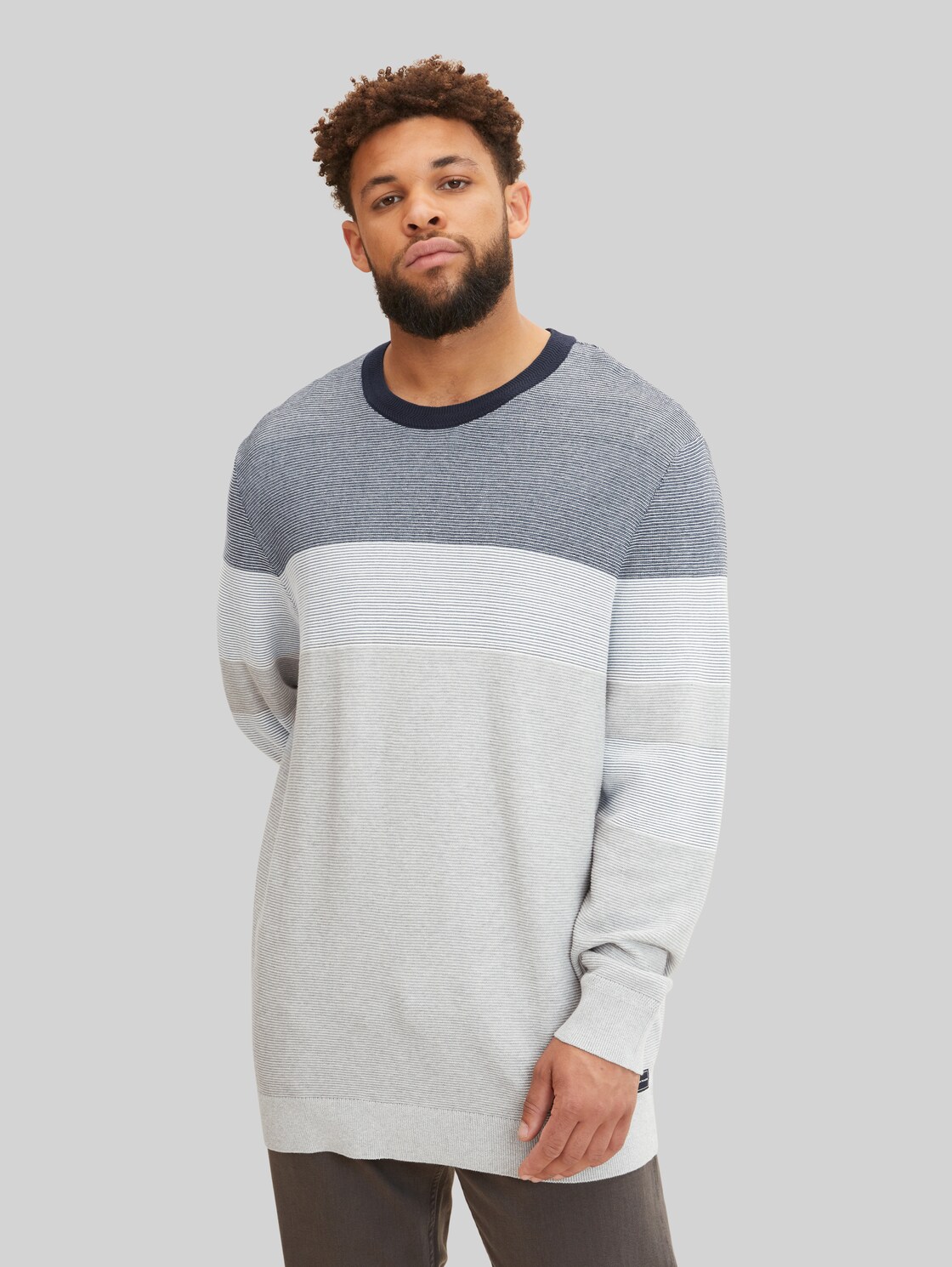 TOM TAILOR Herren Plus - Strickpullover mit Color Blocking, grau, Gr. 4XL,