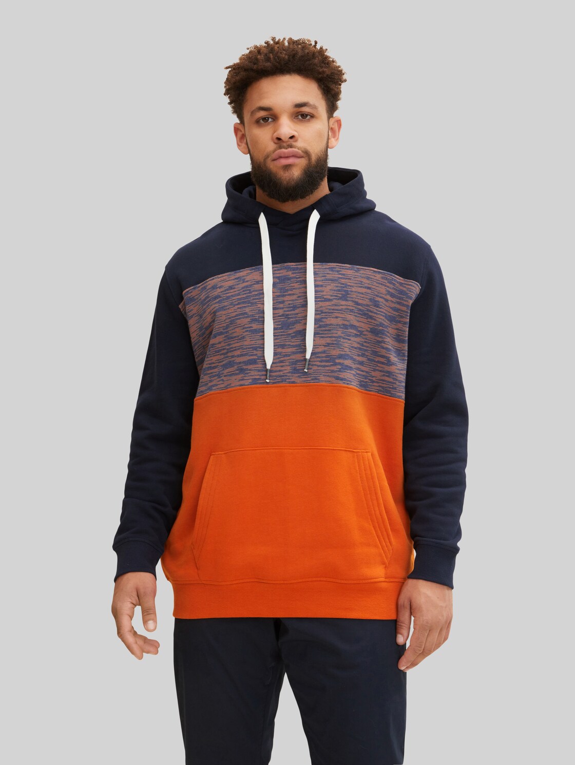 TOM TAILOR Herren Plus - Hoodie mit Colour Blocking, blau, Gr. 5XL,