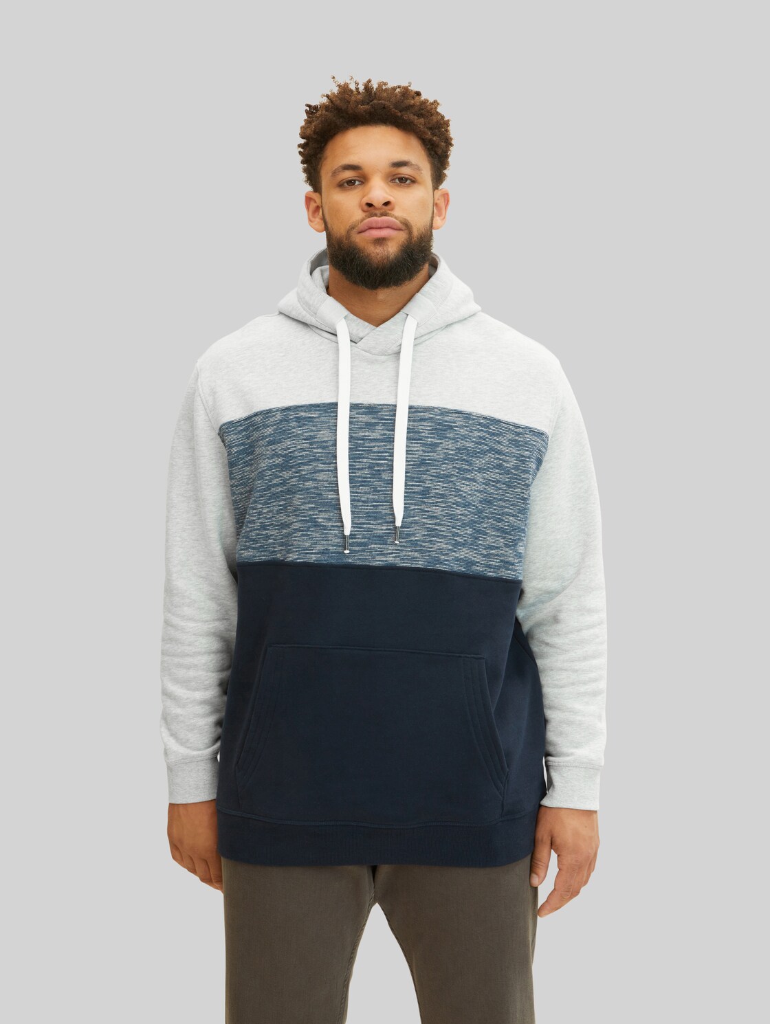 TOM TAILOR Herren Plus - Hoodie mit Colour Blocking, blau, Gr. 4XL,