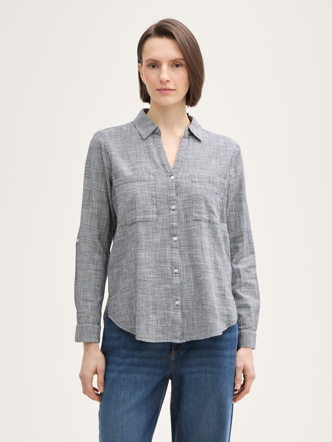 Thumbnail - TOM TAILOR Damen Bluse mit Brusttaschen, blau, Meliert, Gr. 42