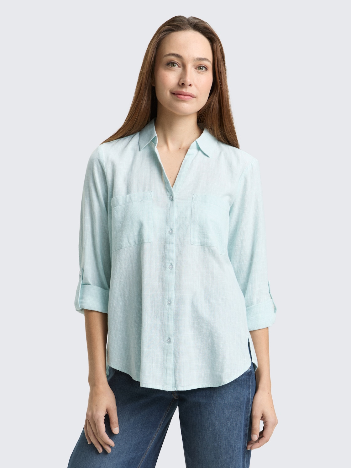 Thumbnail - TOM TAILOR Damen Bluse mit Brusttaschen, blau, Uni, Gr. 44