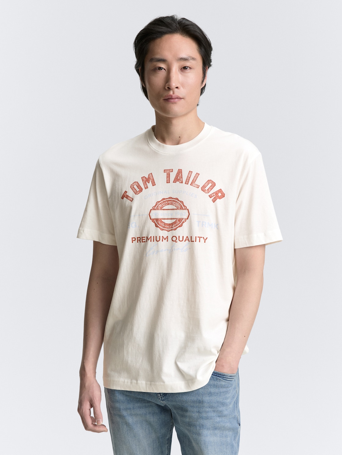 Thumbnail - TOM TAILOR Herren T-Shirt mit Logo-Print, weiß, Uni, Gr. S