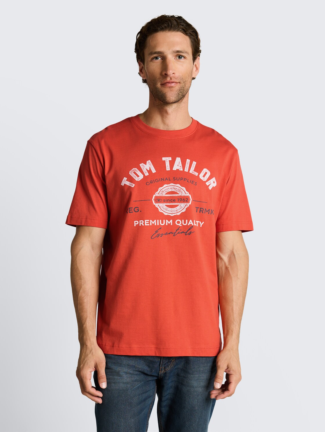 Thumbnail - TOM TAILOR Herren T-Shirt mit Logo-Print, rot, Uni, Gr. L