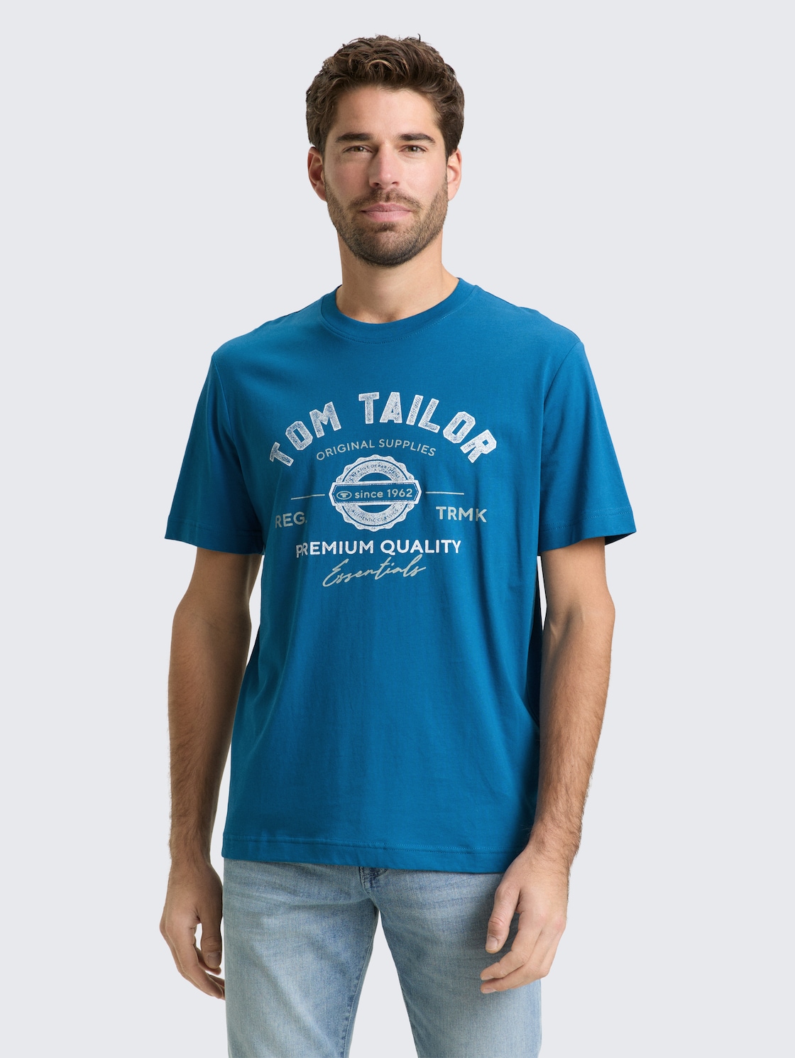 Thumbnail - TOM TAILOR Herren T-Shirt mit Logo-Print, blau, Uni, Gr. S