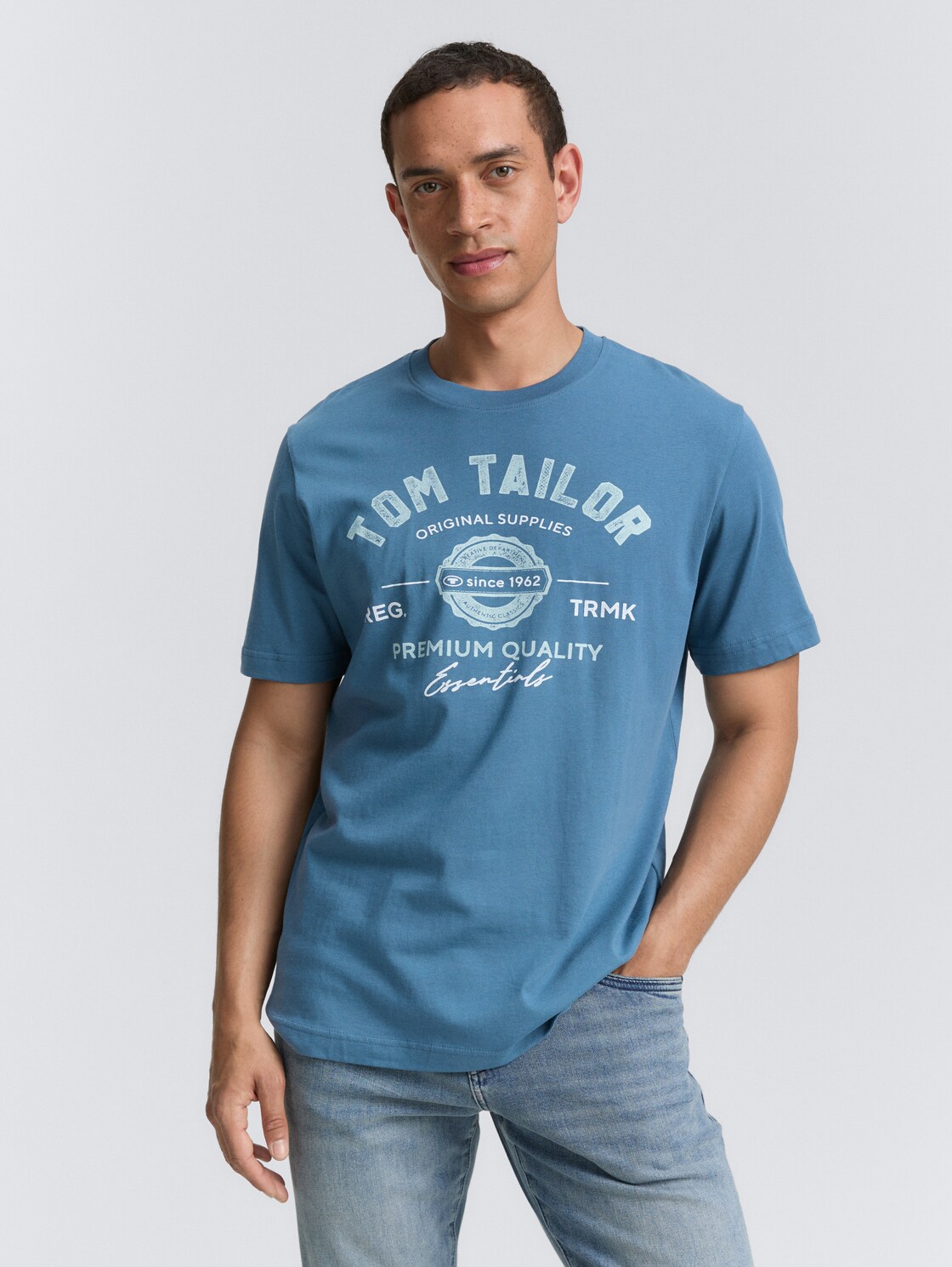 Thumbnail - TOM TAILOR Herren T-Shirt mit Logo-Print, blau, Logo Print, Gr. L