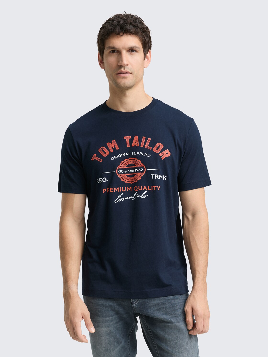 Thumbnail - TOM TAILOR Herren T-Shirt mit Logo-Print, blau, Uni, Gr. M