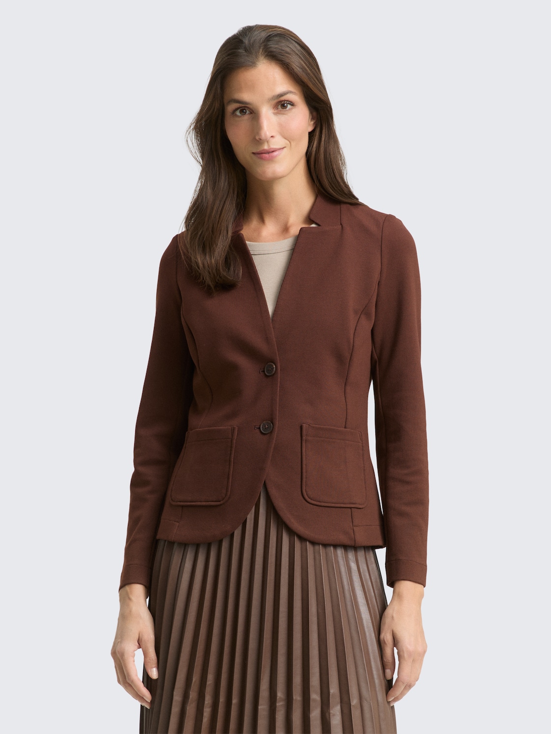 Thumbnail - TOM TAILOR Damen Slim Fit Blazer mit Ottoman Struktur, braun, Uni, Gr. S