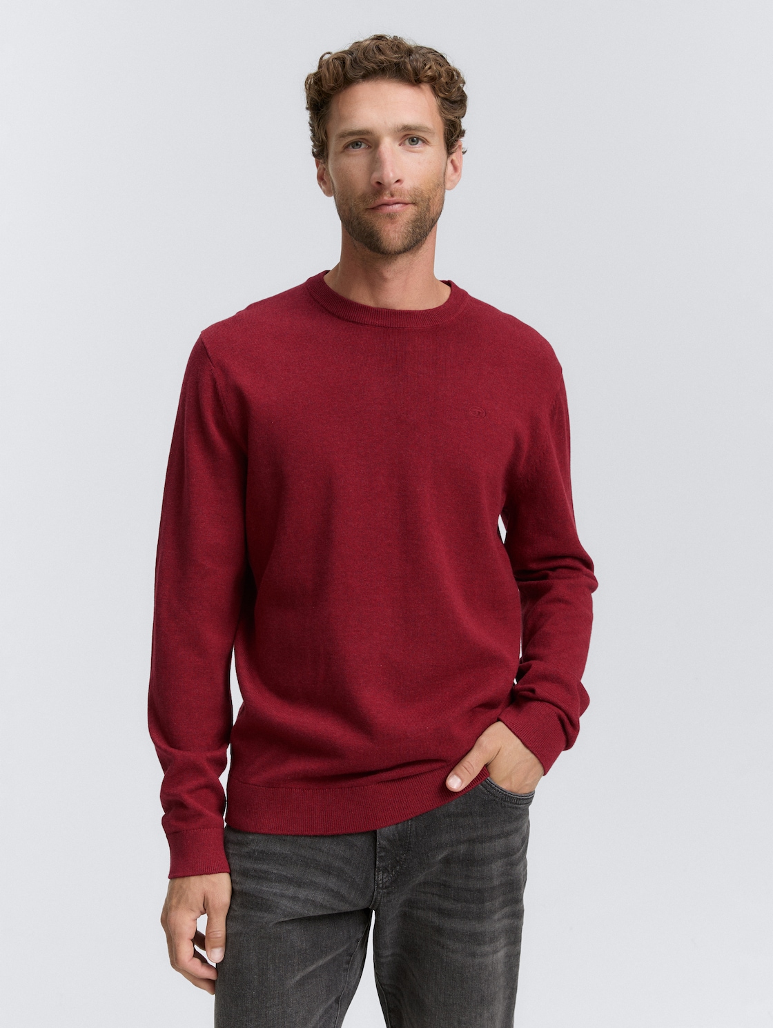 Thumbnail - TOM TAILOR Herren Basic Strickpullover aus Baumwolle, rot, Meliert, Gr. XL