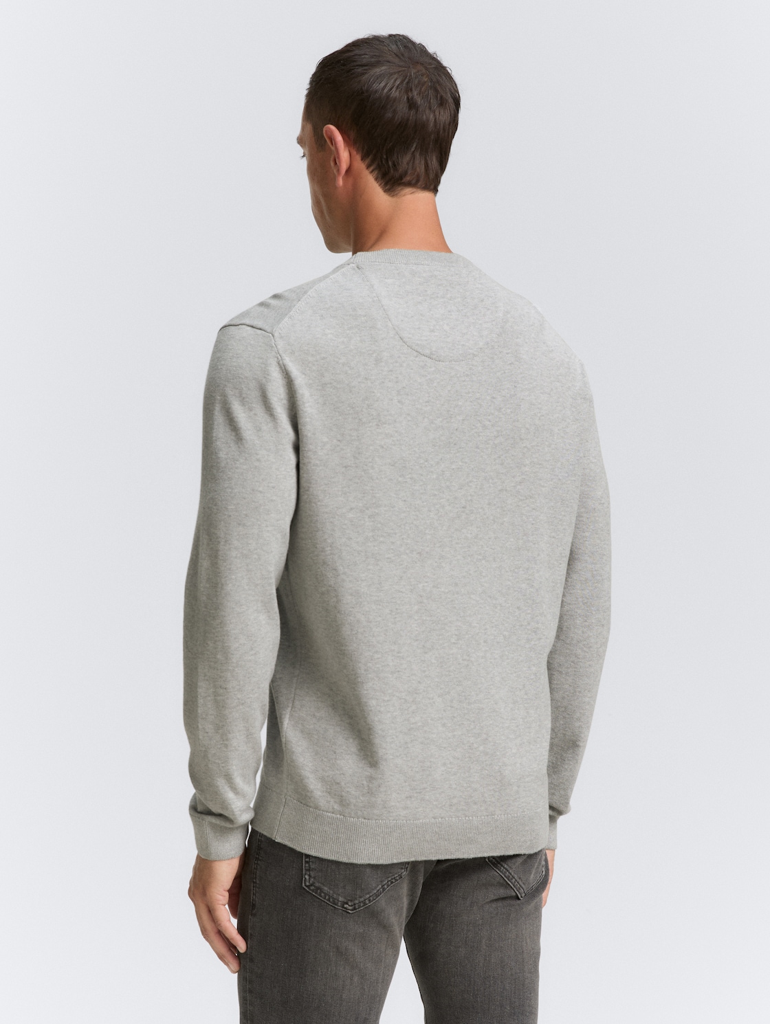 Thumbnail - TOM TAILOR Herren Basic Strickpullover aus Baumwolle, grau, Meliert, Gr. M