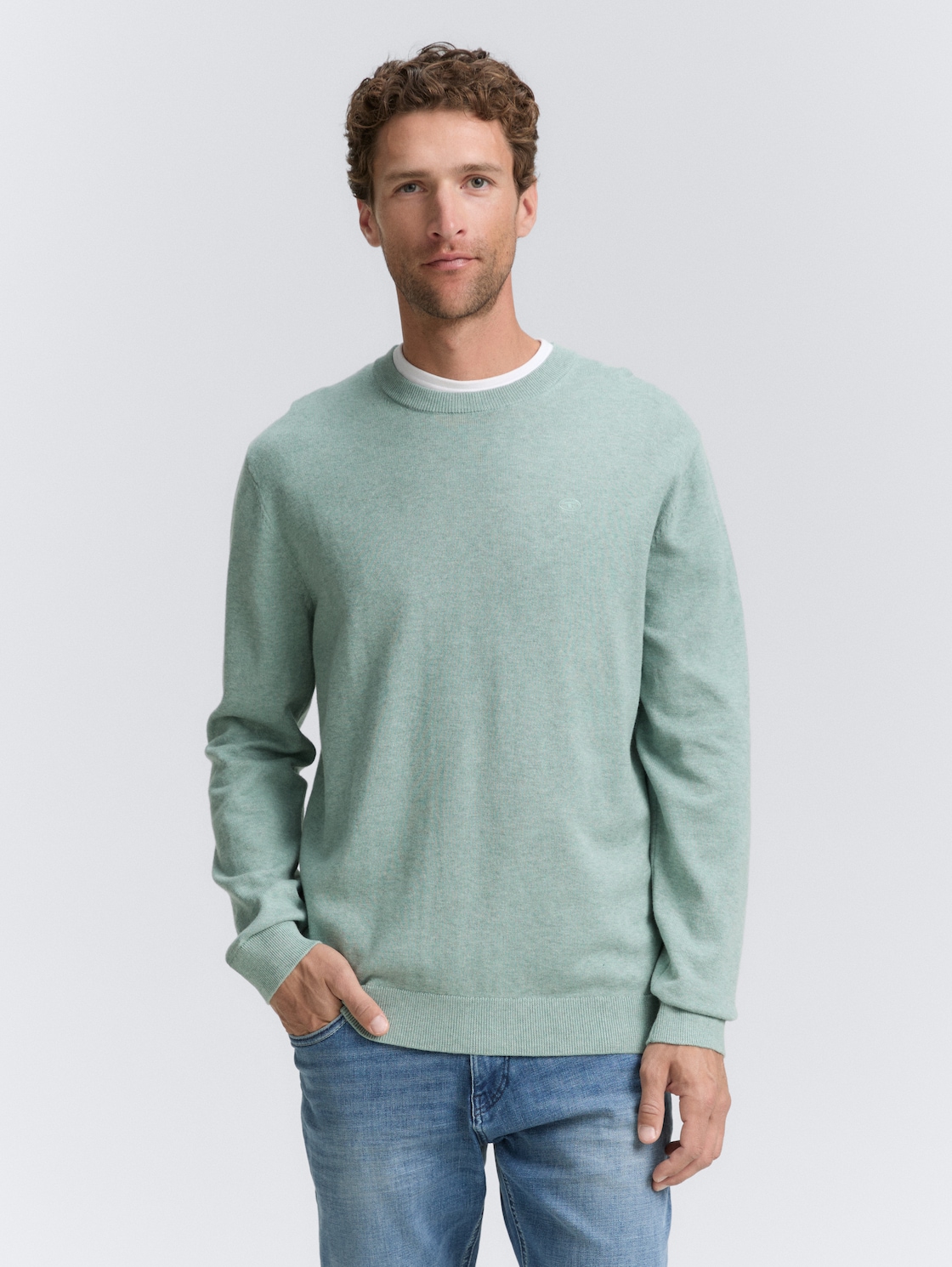 Thumbnail - TOM TAILOR Herren Basic Strickpullover aus Baumwolle, grün, Meliert, Gr. XXXL