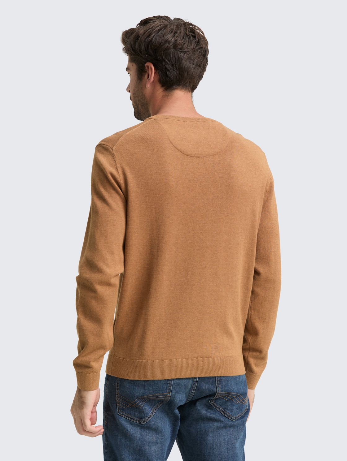 Thumbnail - TOM TAILOR Herren Strickpullover mit V-Ausschnitt aus Baumwolle, braun, Meliert, Gr. M