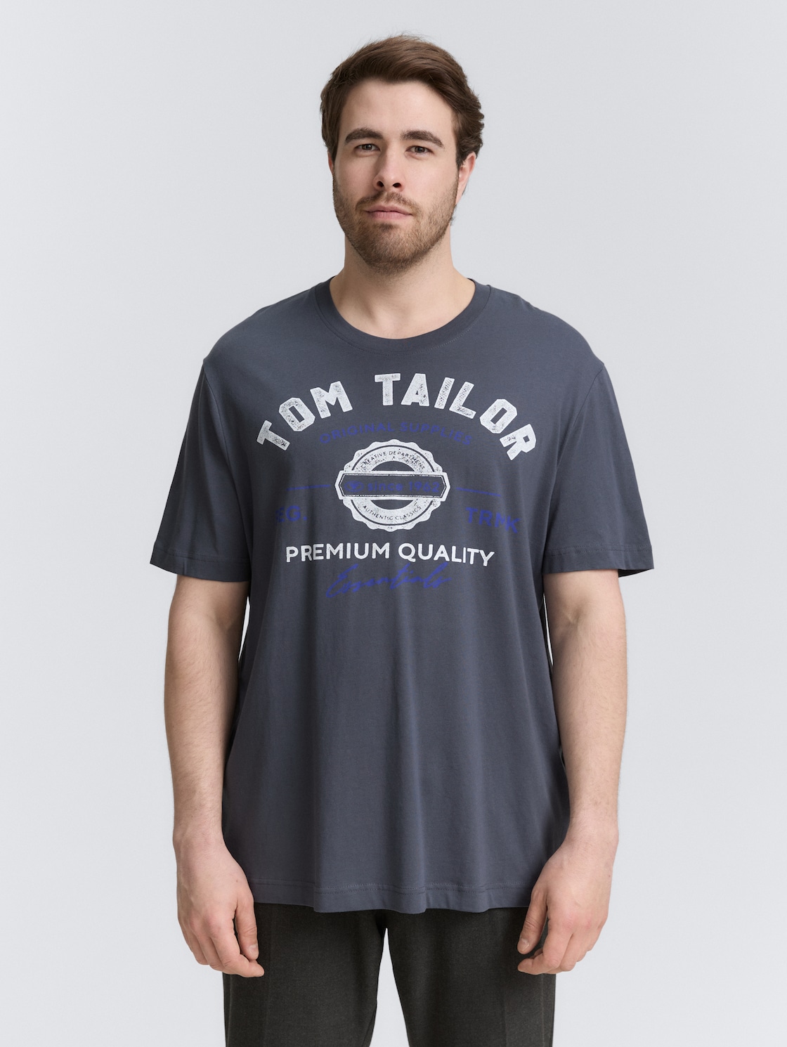 Thumbnail - TOM TAILOR Herren Plus Size - T-Shirt mit Logo Print, grau, Uni, Gr. 2XL