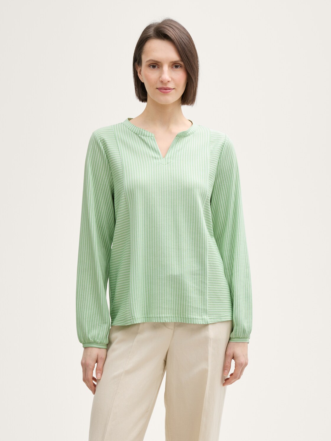 Thumbnail - TOM TAILOR Damen Bluse mit Streifenmuster, grün, Gestreift, Gr. L